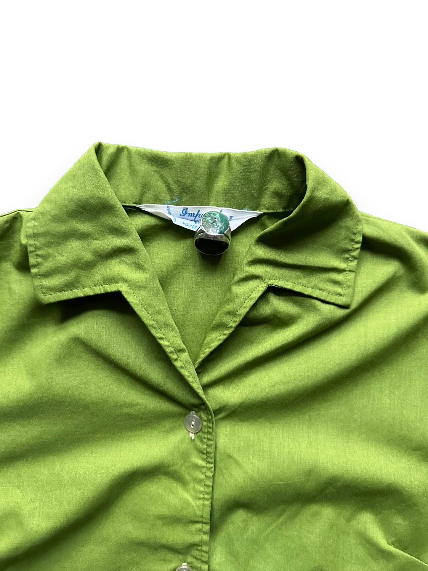 collar of Vintage St. Josephs Community Hospital Flocked Ladies Bowling Shirt SZ L | Vintage Bowling Shirt Seattle | Barn Owl Vintage Seattle