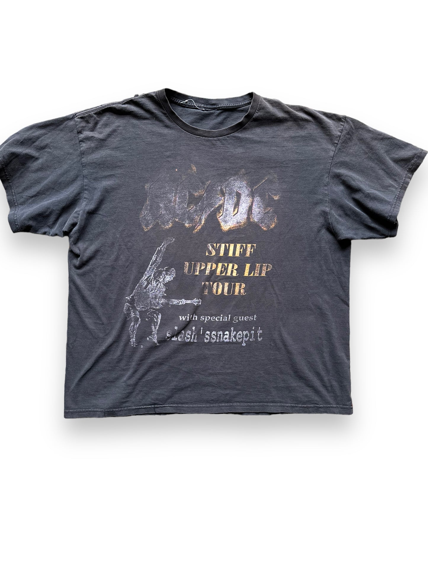 Front View of Vintage AC/DC Stiff Upper Lip Tour Tee Size XXL |  Barn Owl Vintage Seattle | Vintage Rock Tees Seattle