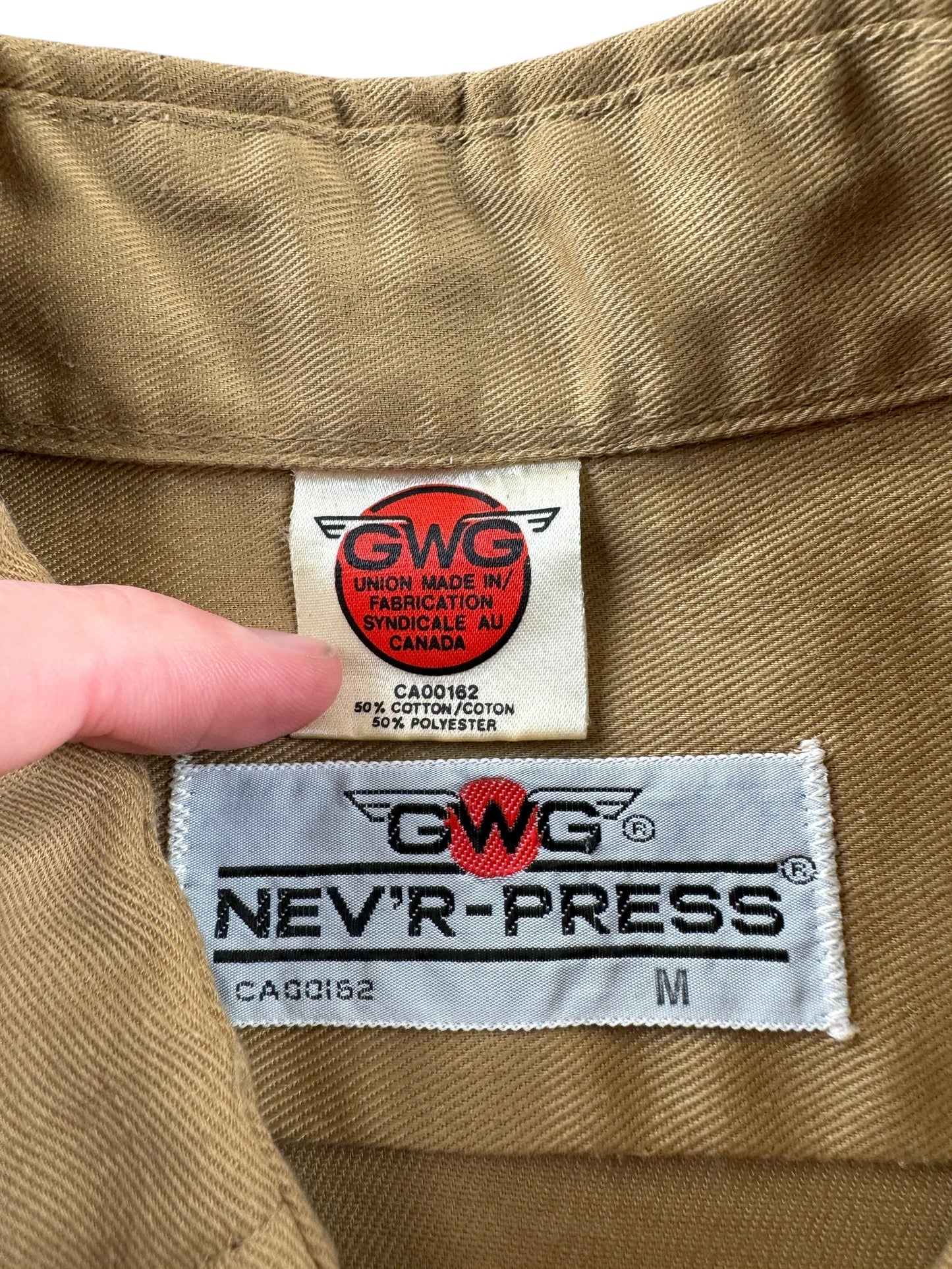 Tag on Vintage GWG Nev'r Press Pearl Snap SZ M