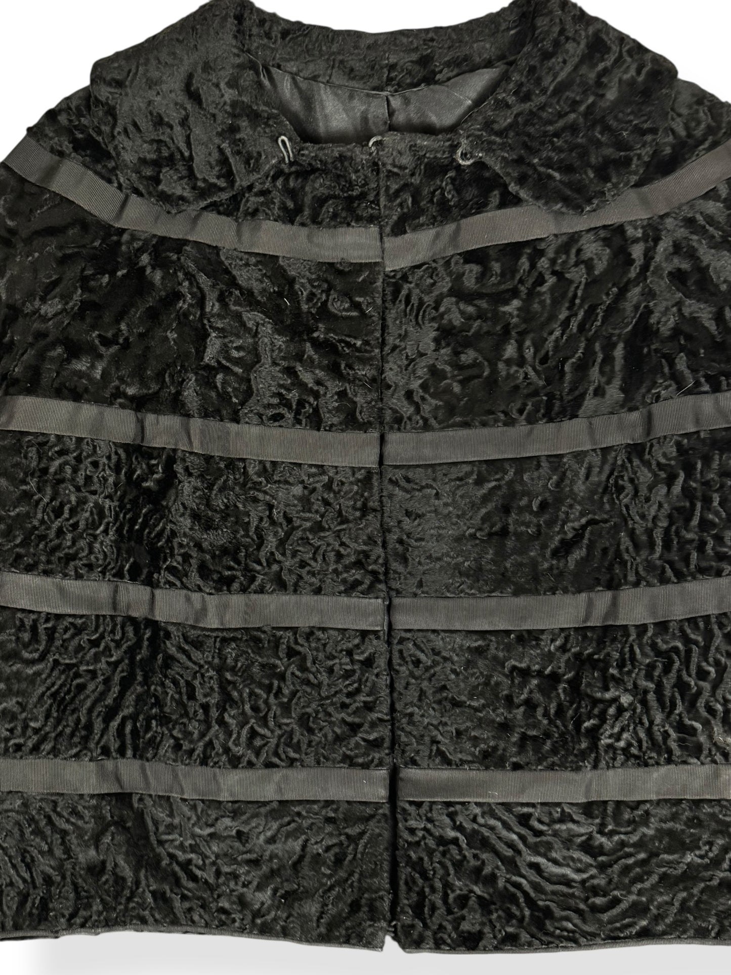 Front view of 1950s Blum's-Vogue Lamb's Fur Cropped Jacket L