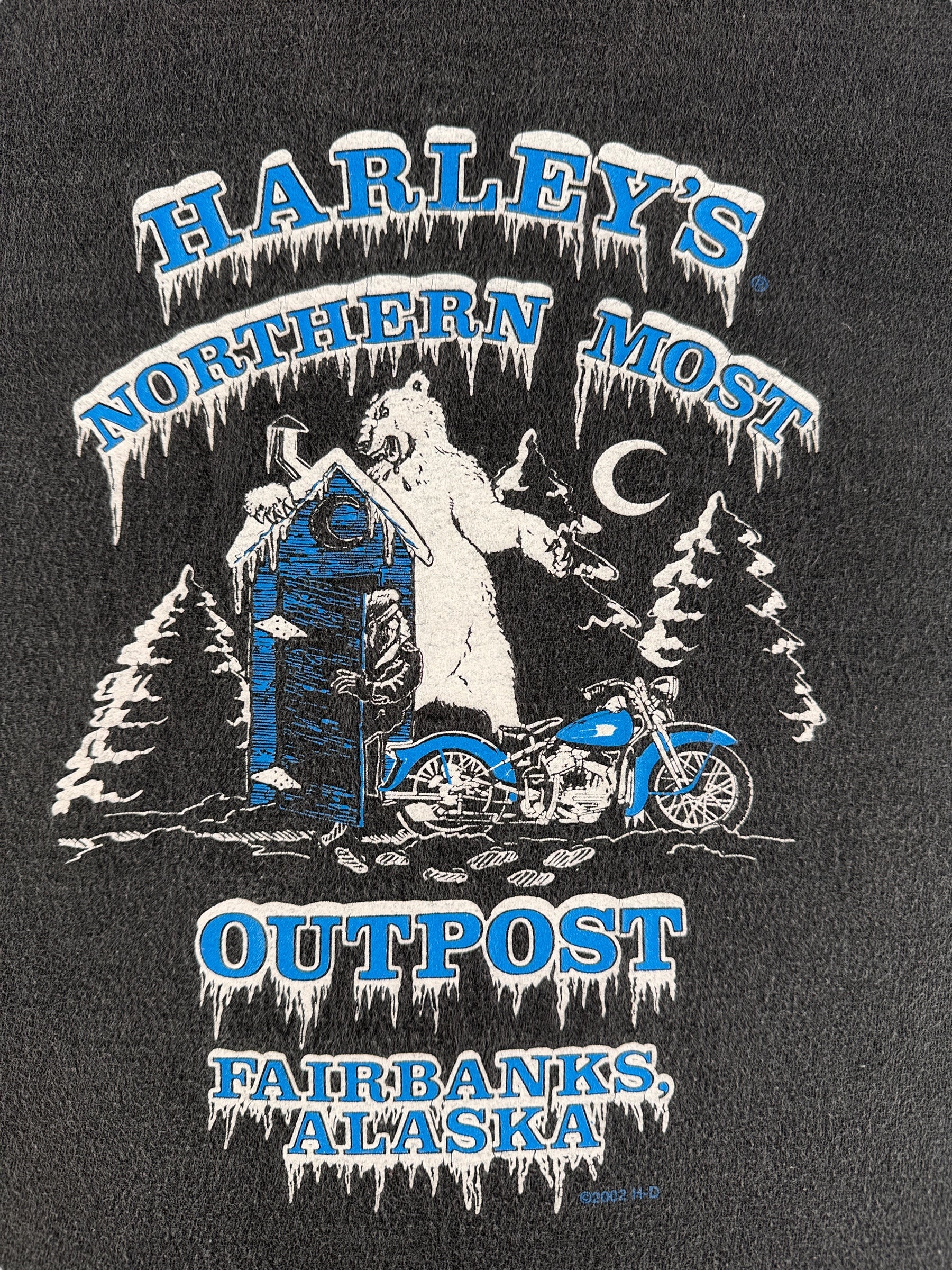Back Close Up of Vintage Fairbanks Alaska Harley Tee SZ XL