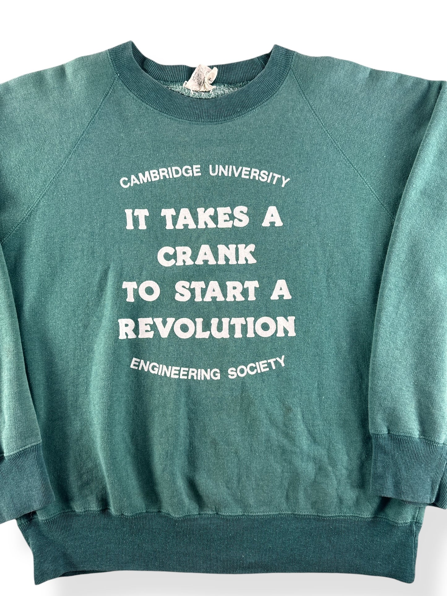 Front Close Up of Cambridge University It Takes A Crank To Start A Revolution Crewneck SZ M