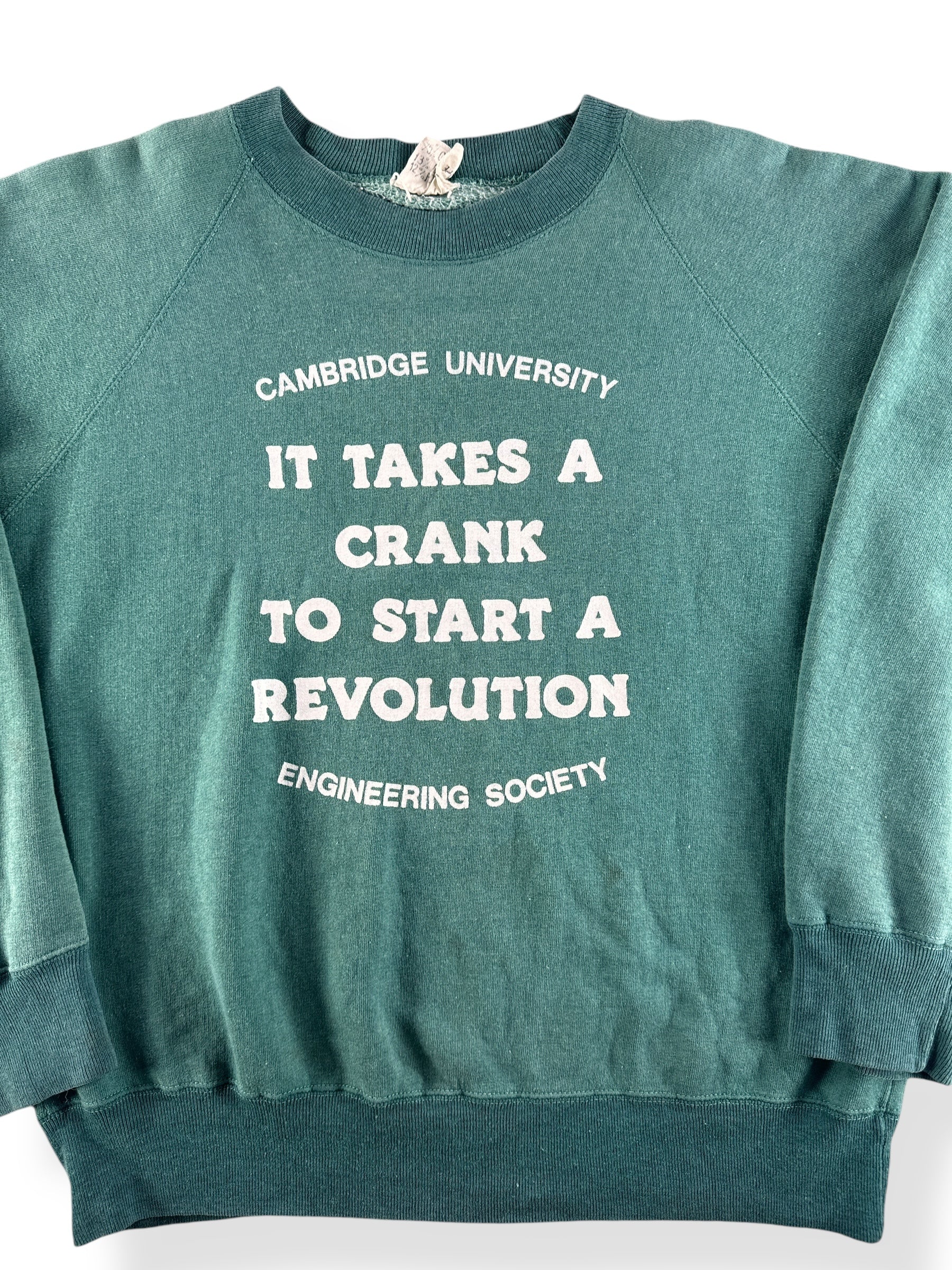 Front Close Up of Cambridge University It Takes A Crank To Start A Revolution Crewneck SZ M