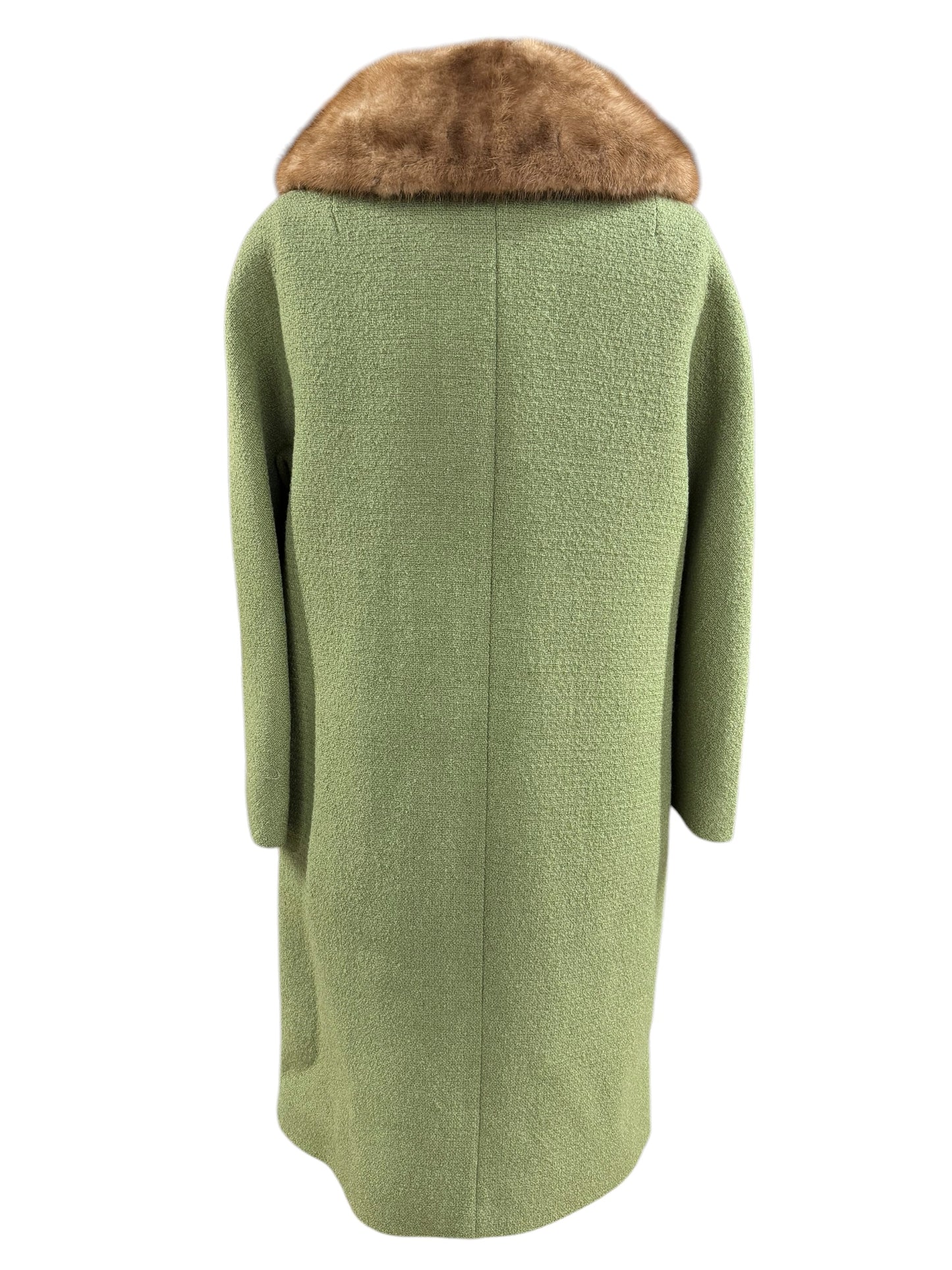 Back view of 1950s Mink Collar Sage Green Coat M