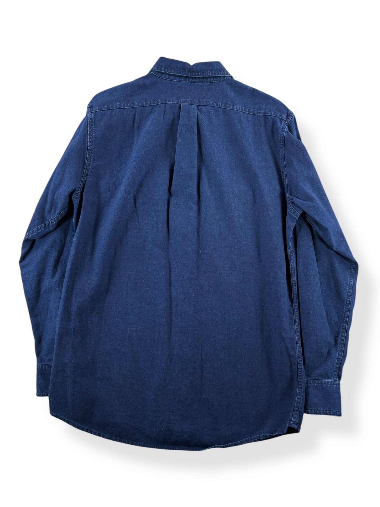 Back of Modern Filson Indigo Button Up SZ S