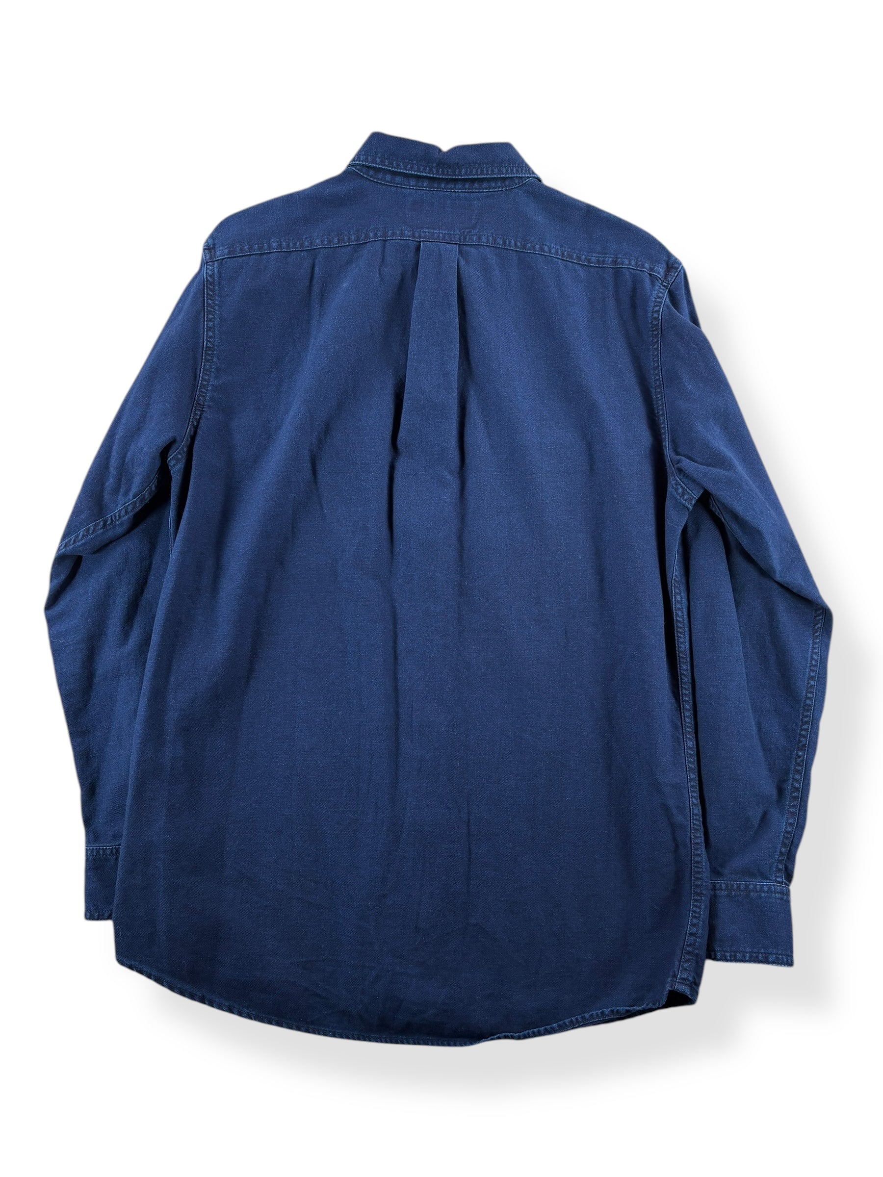Back of Modern Filson Indigo Button Up SZ S
