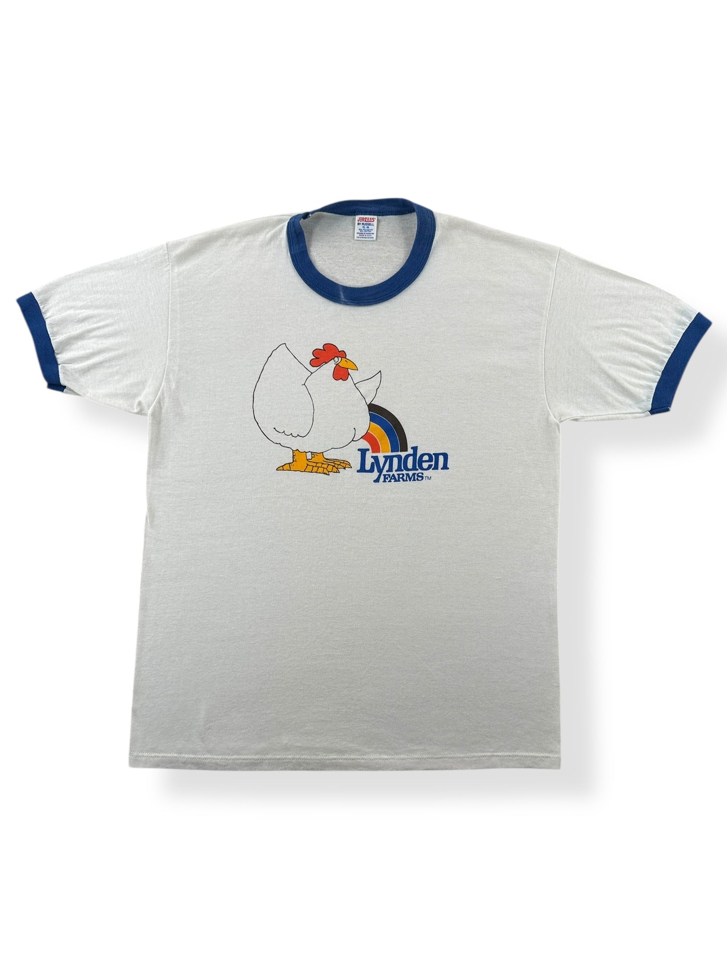 Front of Vintage Lynden Farms Chicken Ringer Tee SZ L