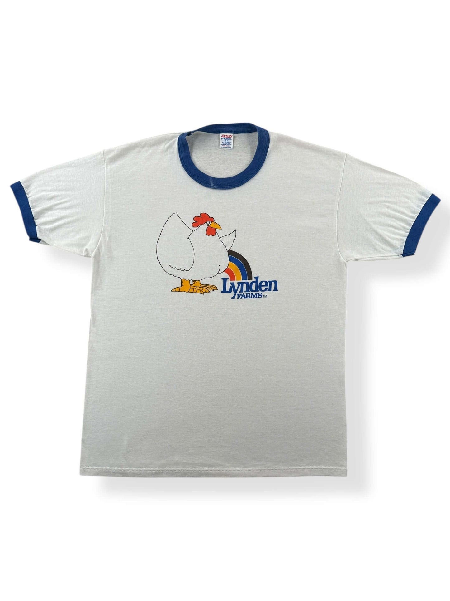 Front of Vintage Lynden Farms Chicken Ringer Tee SZ L