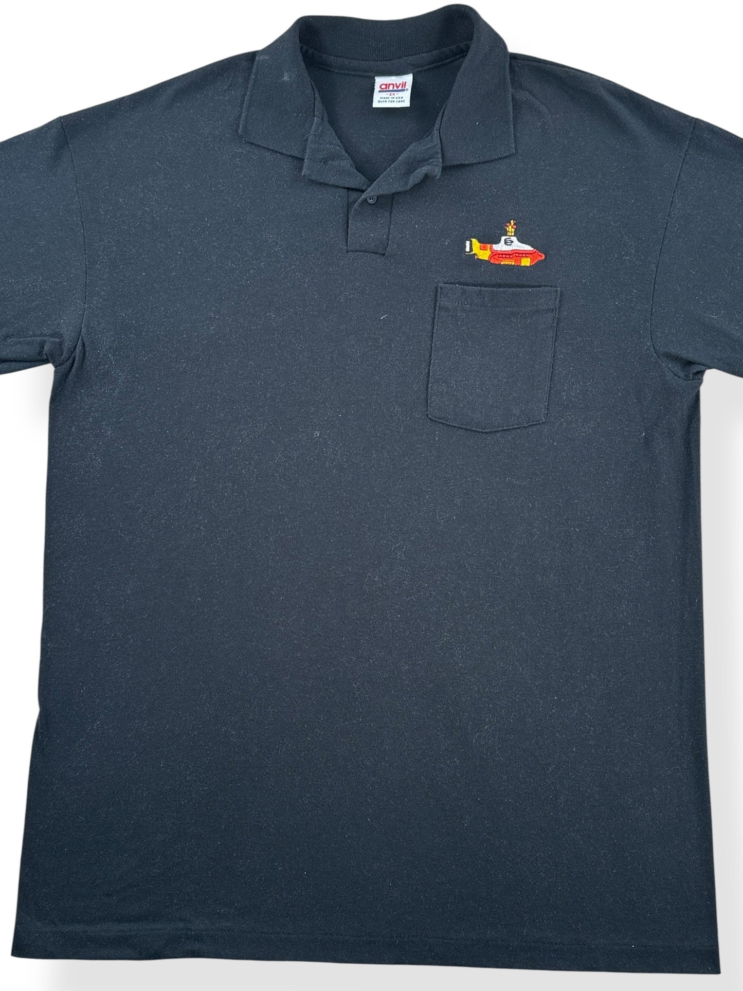 Front Close Up of Vintage Beatles Yellow Submarine Polo Shirt SZ XL