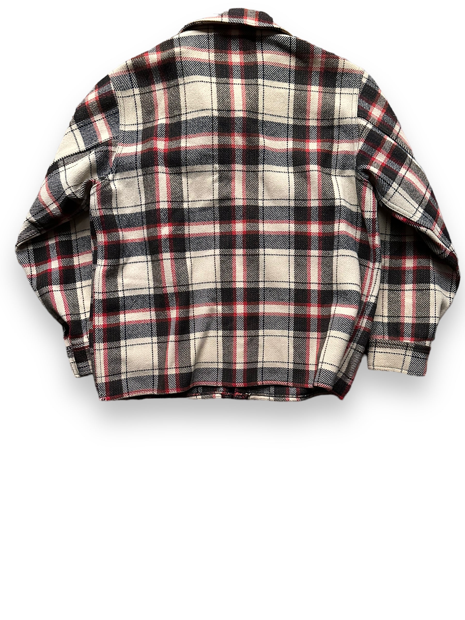 Rear View of Extremely Rare 1951 Filson Red-Black-White Single Back Mackinaw Coat SZ 46 |  Vintage Filson Peppermint Patty Alternate | Vintage Workwear Seattle
