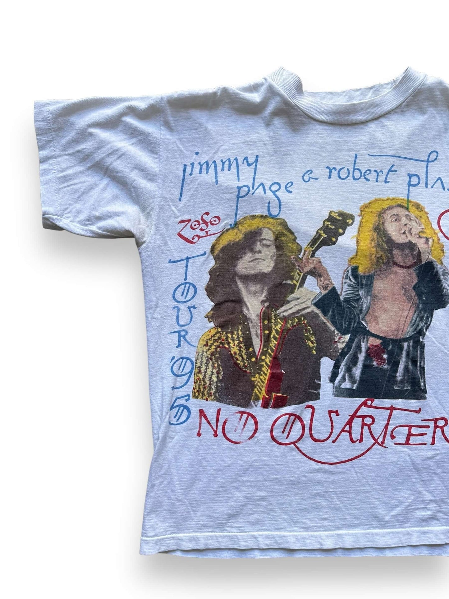 front right of Vintage 1995 Led Zeppelin "No Quarter" Jimmy Page & Robert Plant Band Tee SZ XL