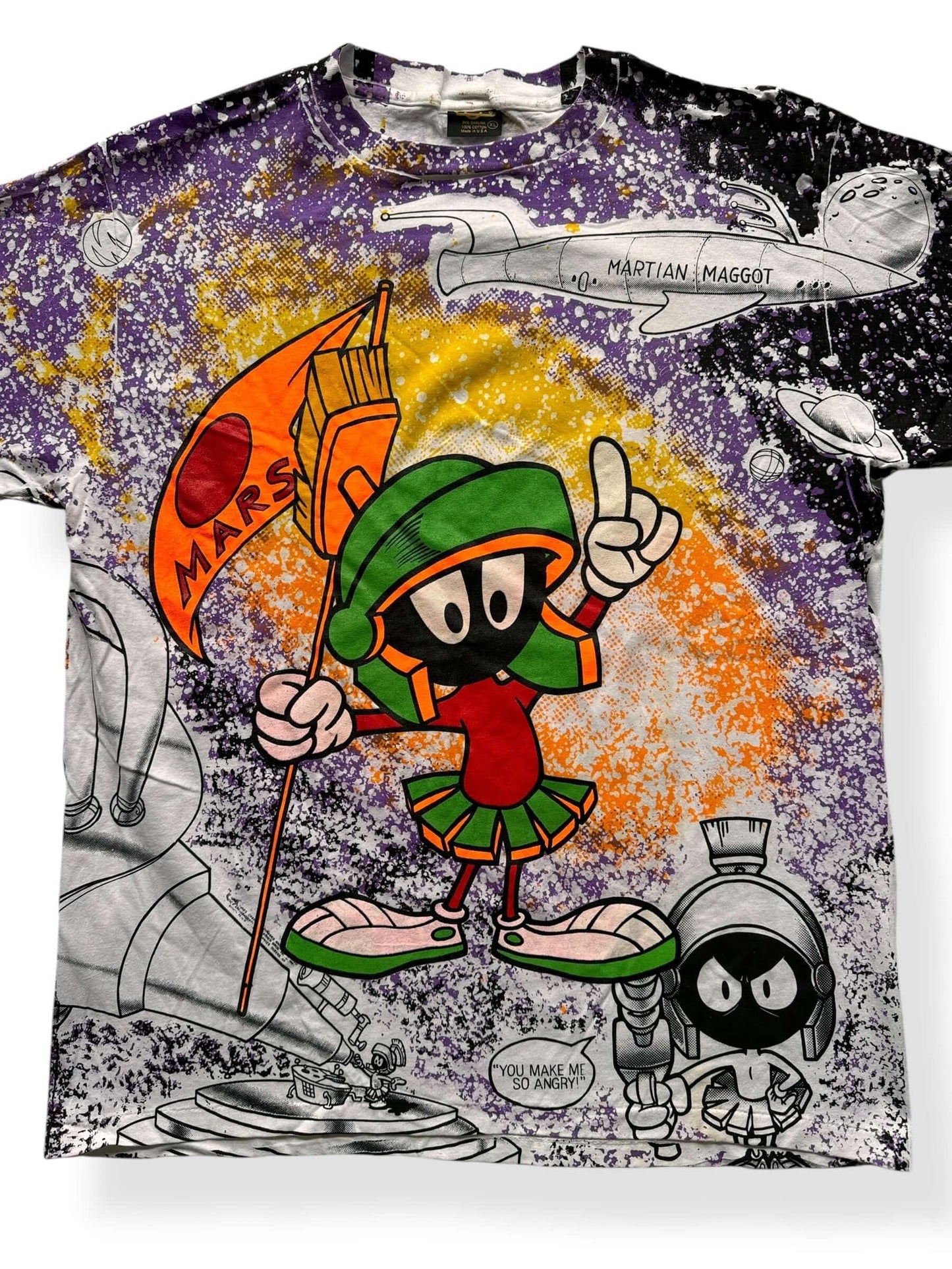 Front Close Up of Vintage Marvin the Martian AOP Tee SZ XL