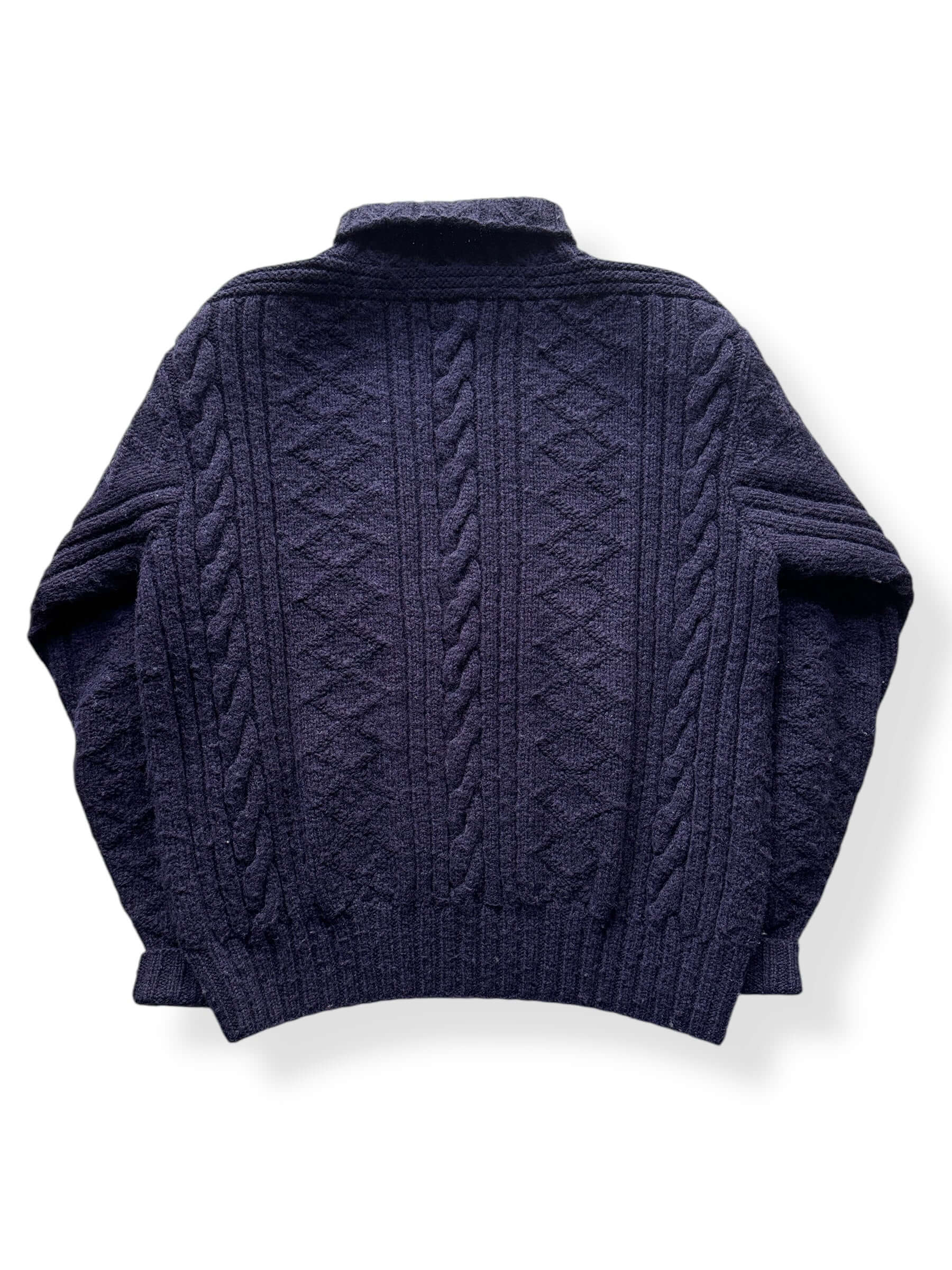Back of Double RL Navy Blue Wool Fisherman Sweater SZ XL