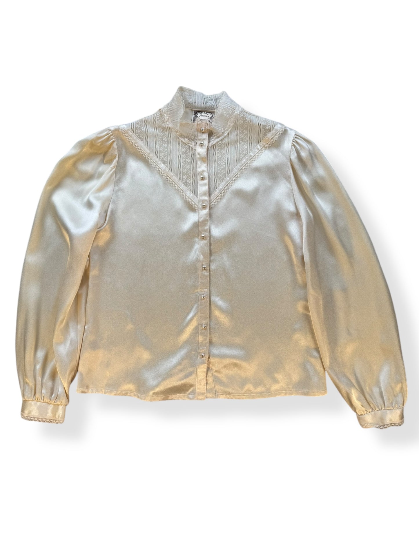 Front view of Vintage Satin Gunne Sax Blouse L