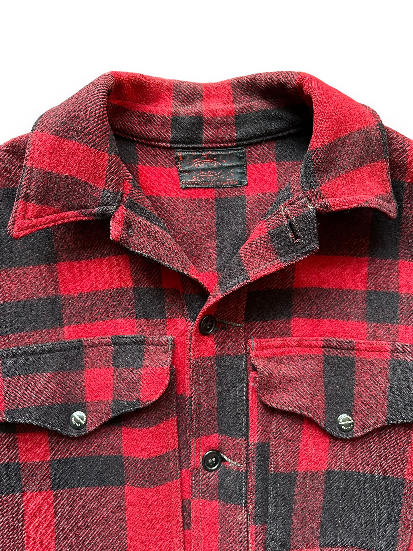 Collar View of Vintage 1920s-30s Era FilClo Filson Mackinaw Cruiser SZ XL | FilClo Vintage Workwear | Barn Owl Vintage Seattle