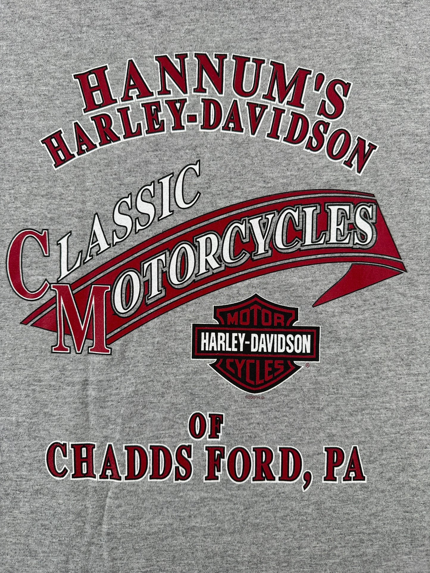 Back Graphic of Vintage Deadstock 2001 Harley Chaddsford PA LS Tee SZ XL