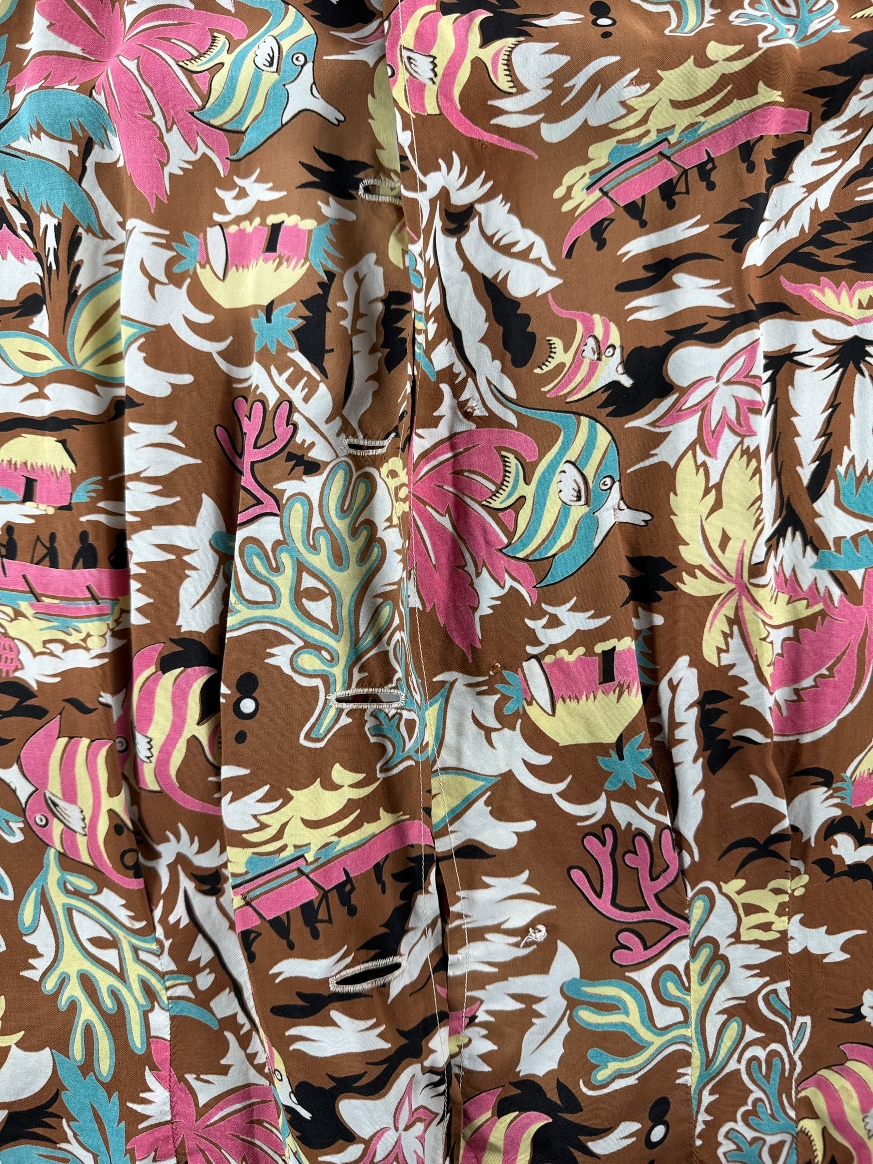 Missing Buttons on Vintage Ladies Aloha Shirt SZ S AS IS