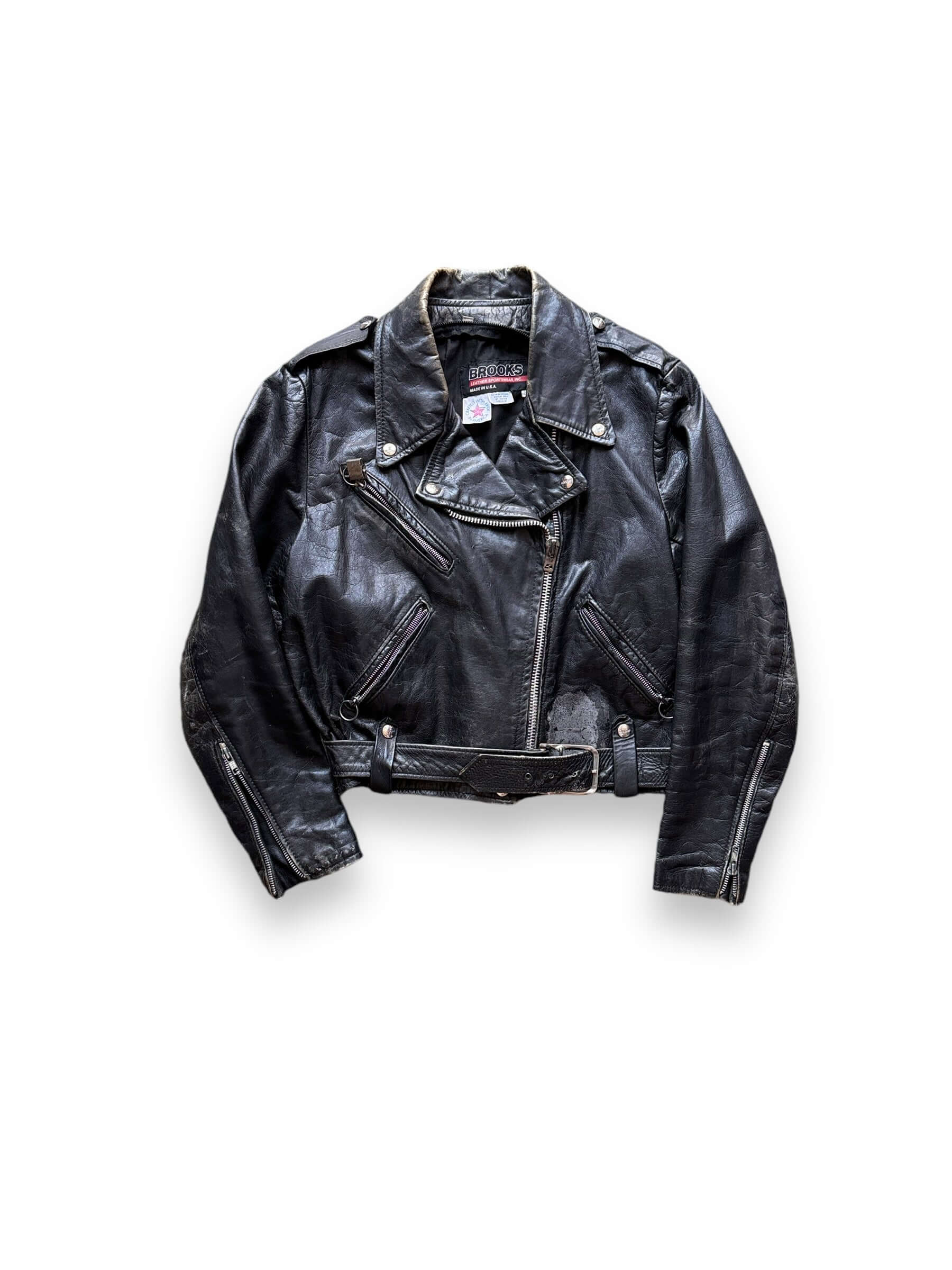 Brooks leather biker jacket best sale