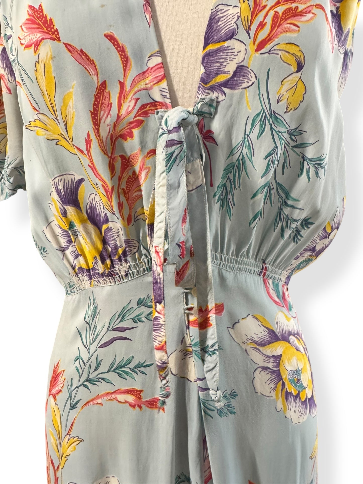 1940s Rayon Floral Dress M-L