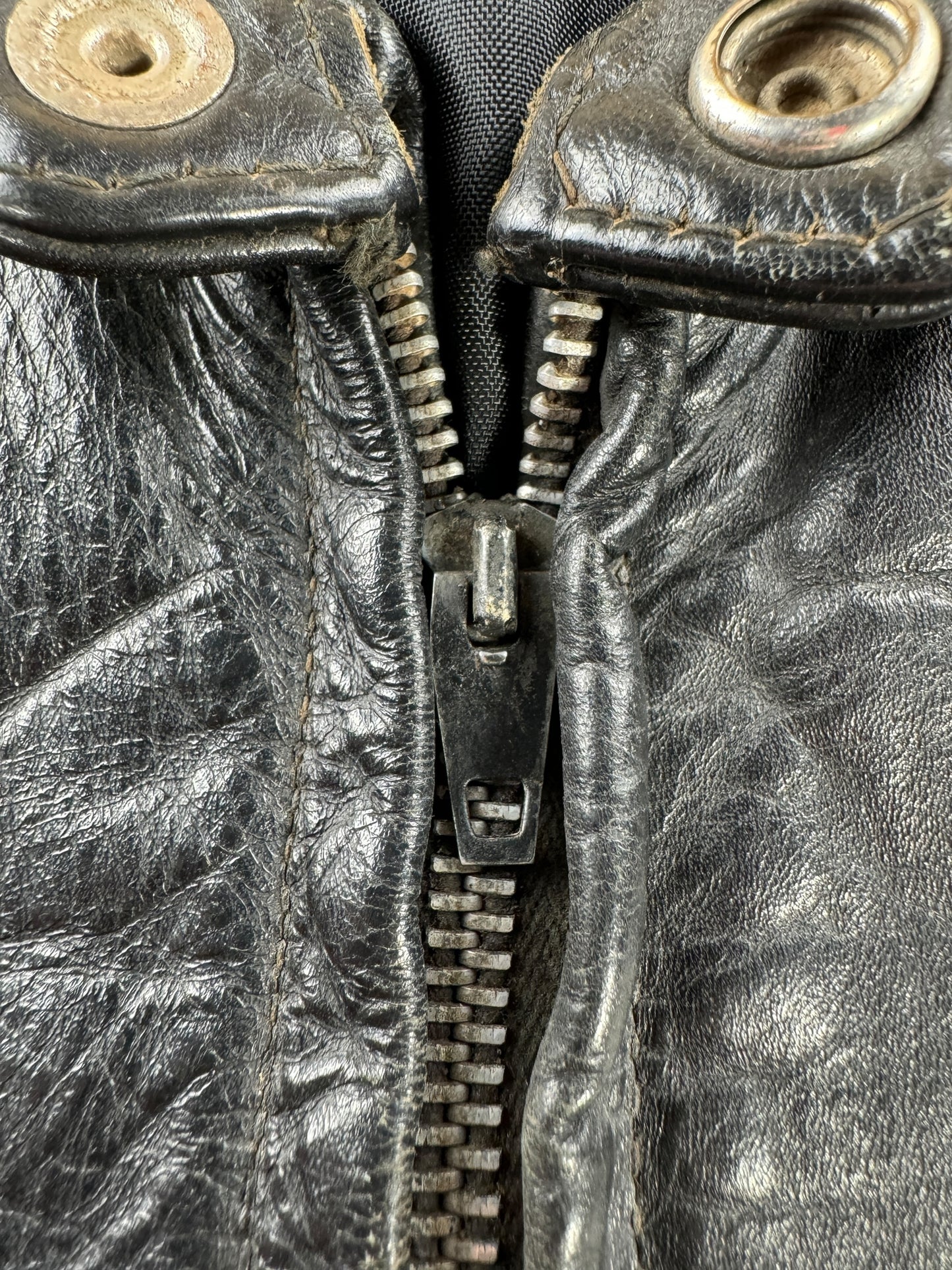 Zipper on Vintage Leather Moto Jacket SZ L AS IS