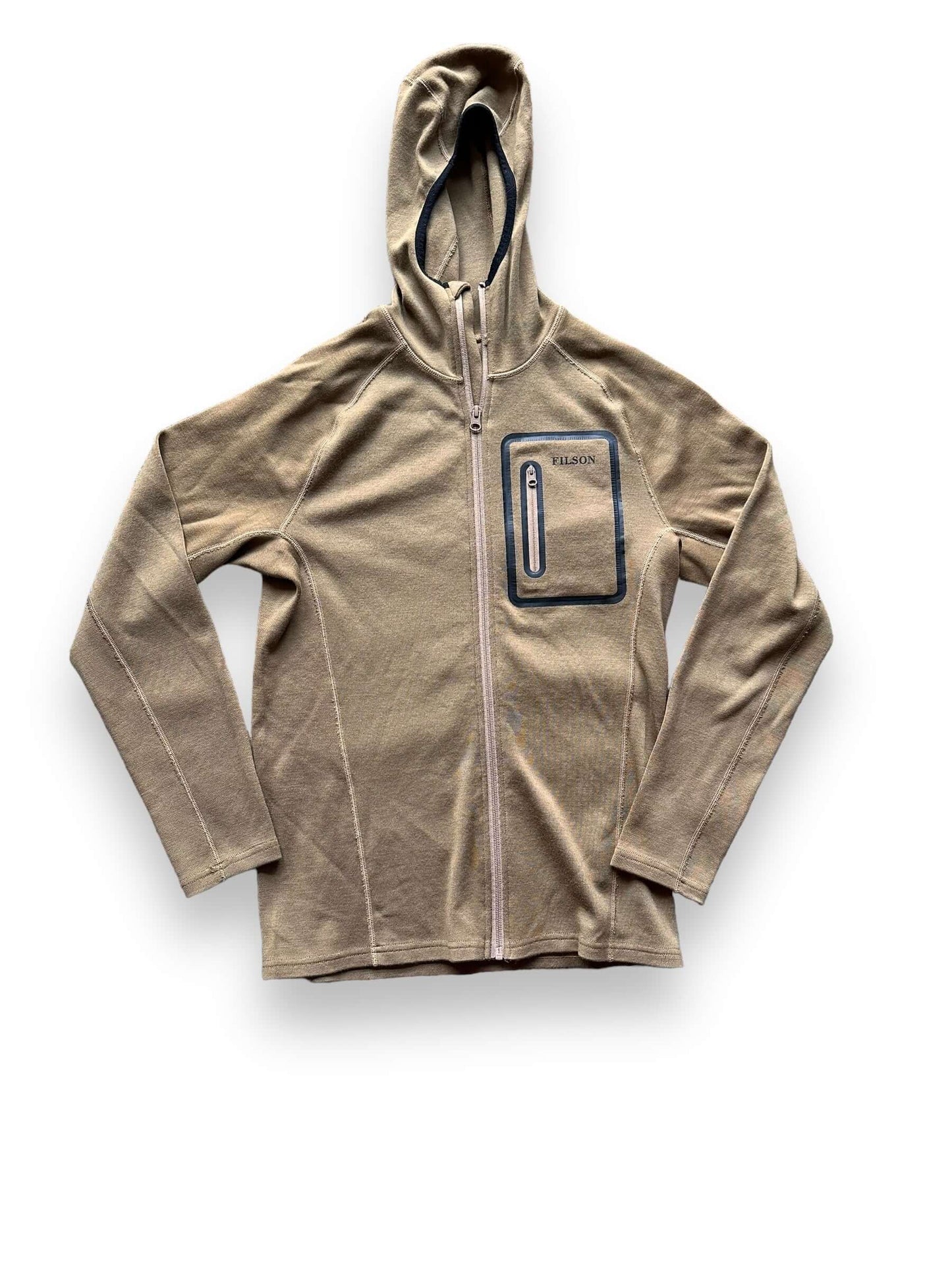 Front View of Filson 400G Merino Wool Zip Up Hoodie SZ M |  Barn Owl Vintage Goods | Filson Bargain Outlet Seattle