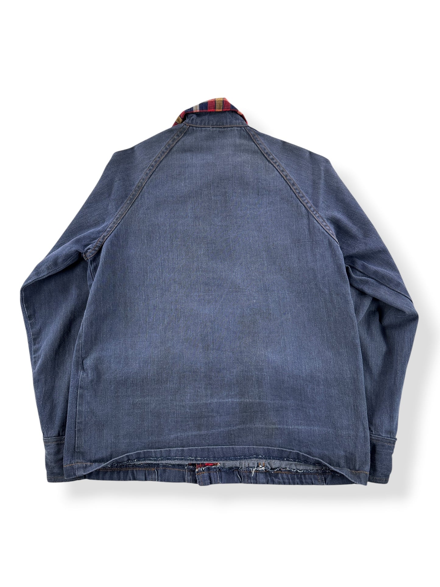 Back of Vintage 1970’s Denim Jacket With Cotton Flannel Trim SZ M