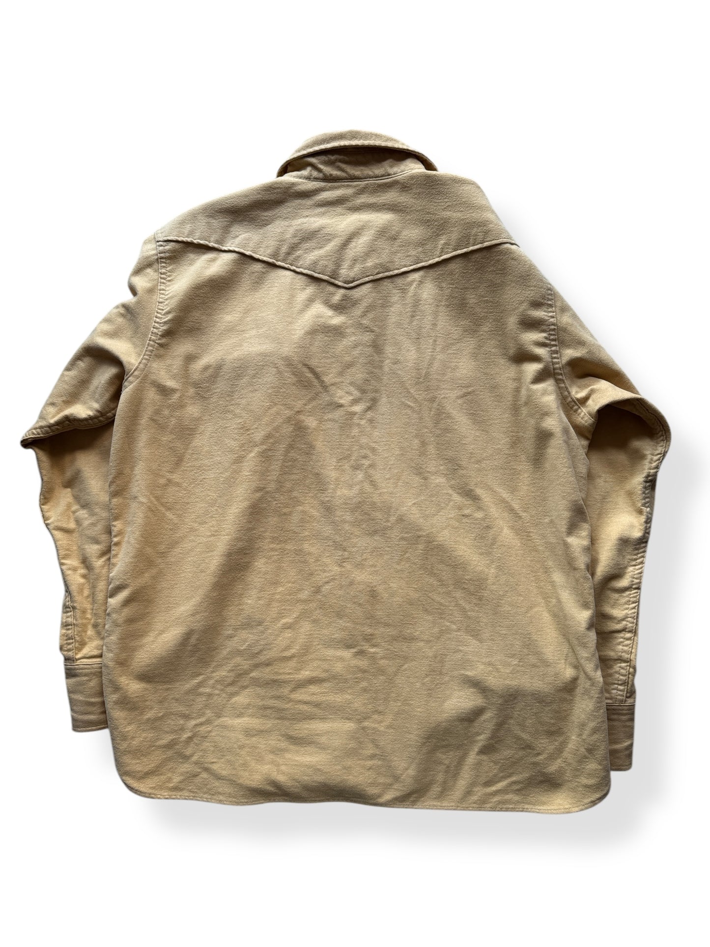 Back of Vintage Gold Chamois Woolrich Pearl Snap SZ XXL
