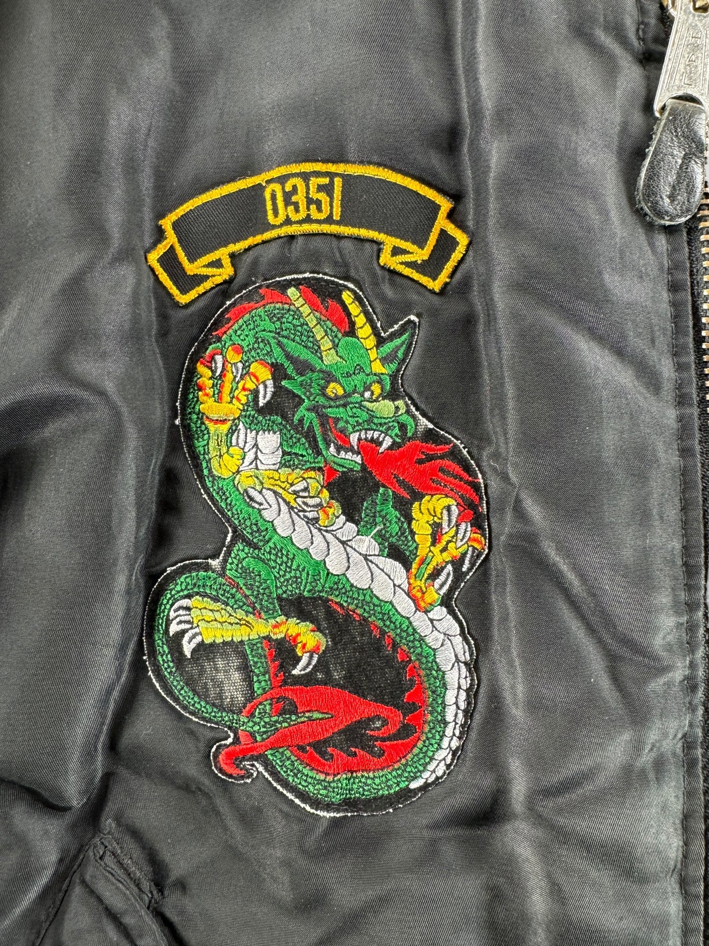 Dragon Patch on Vintage Born to Fight Trained to Kill MA-1 Jacket SZ XXL