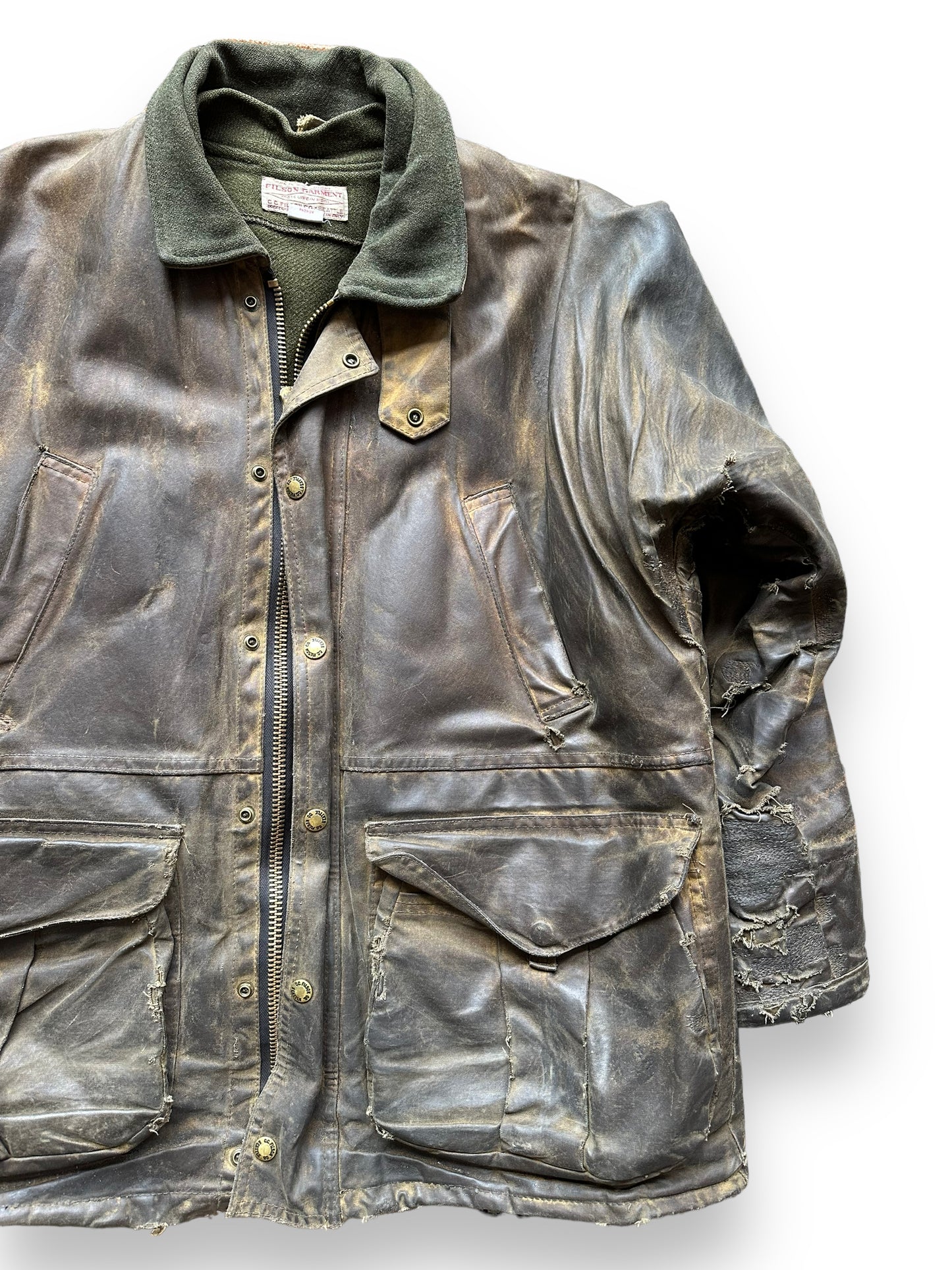 Front Left View of Filson Nasty Boy Tin Cloth Field Jacket SZ 42 | Filson Tin Cloth Jacket | Vintage Workwear Seattle