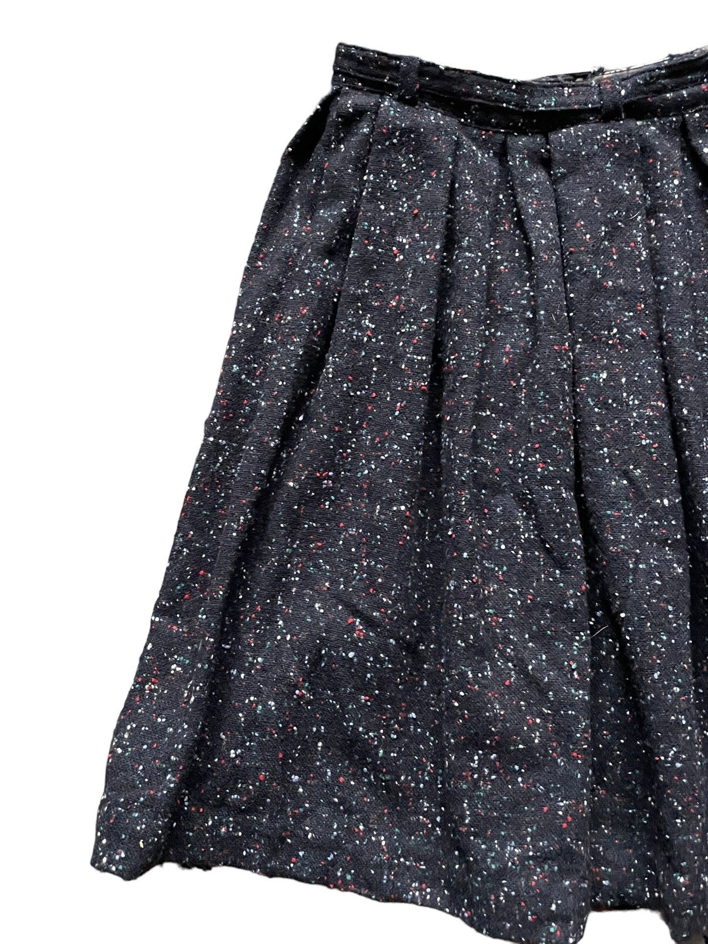 Back left side view of Vintage 1950s Black Wool Flecked Skirt SZ S | Barn Owl Seattle | Ladies True Vintage Skirts