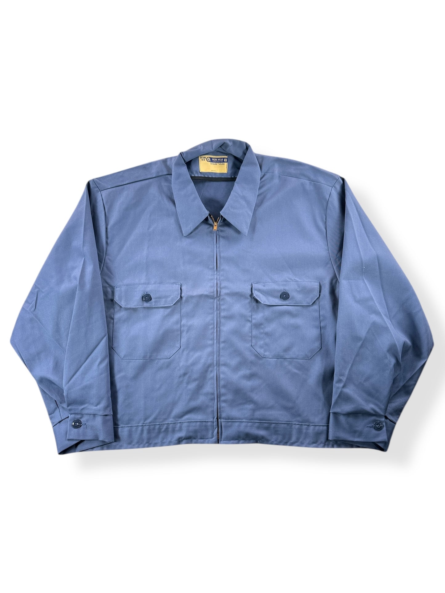 Front of Vintage Work Wear Light Blue Gas Station Jacket SZ XXXL