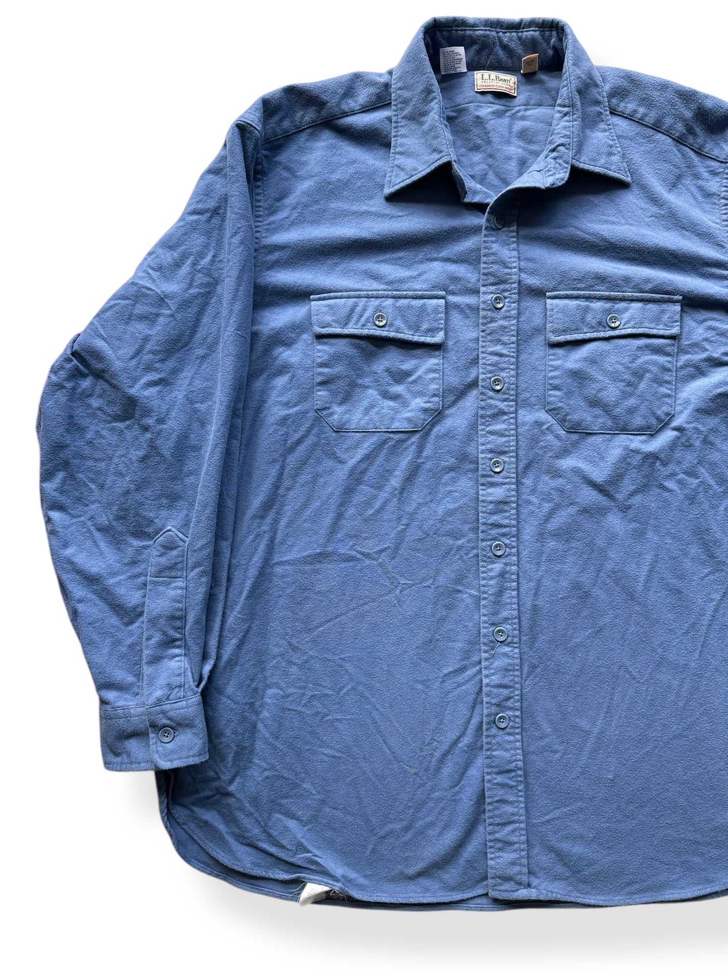 Front Right of Vintage Blue LL Bean Chamois Cloth Shirt SZ XXL Tall