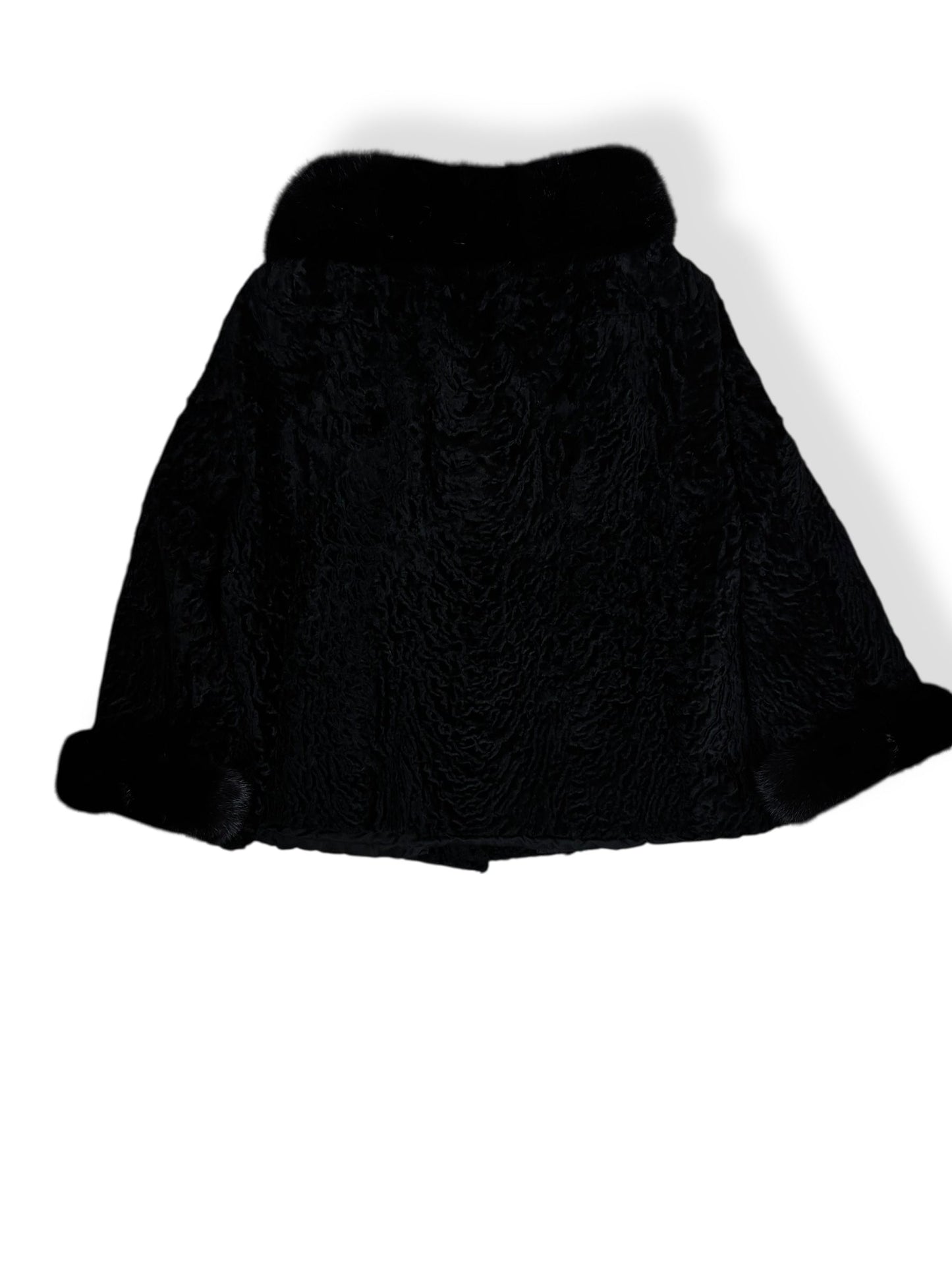Back view of 1960s Kermend Cropped Lam's Fur and Mink Coat L