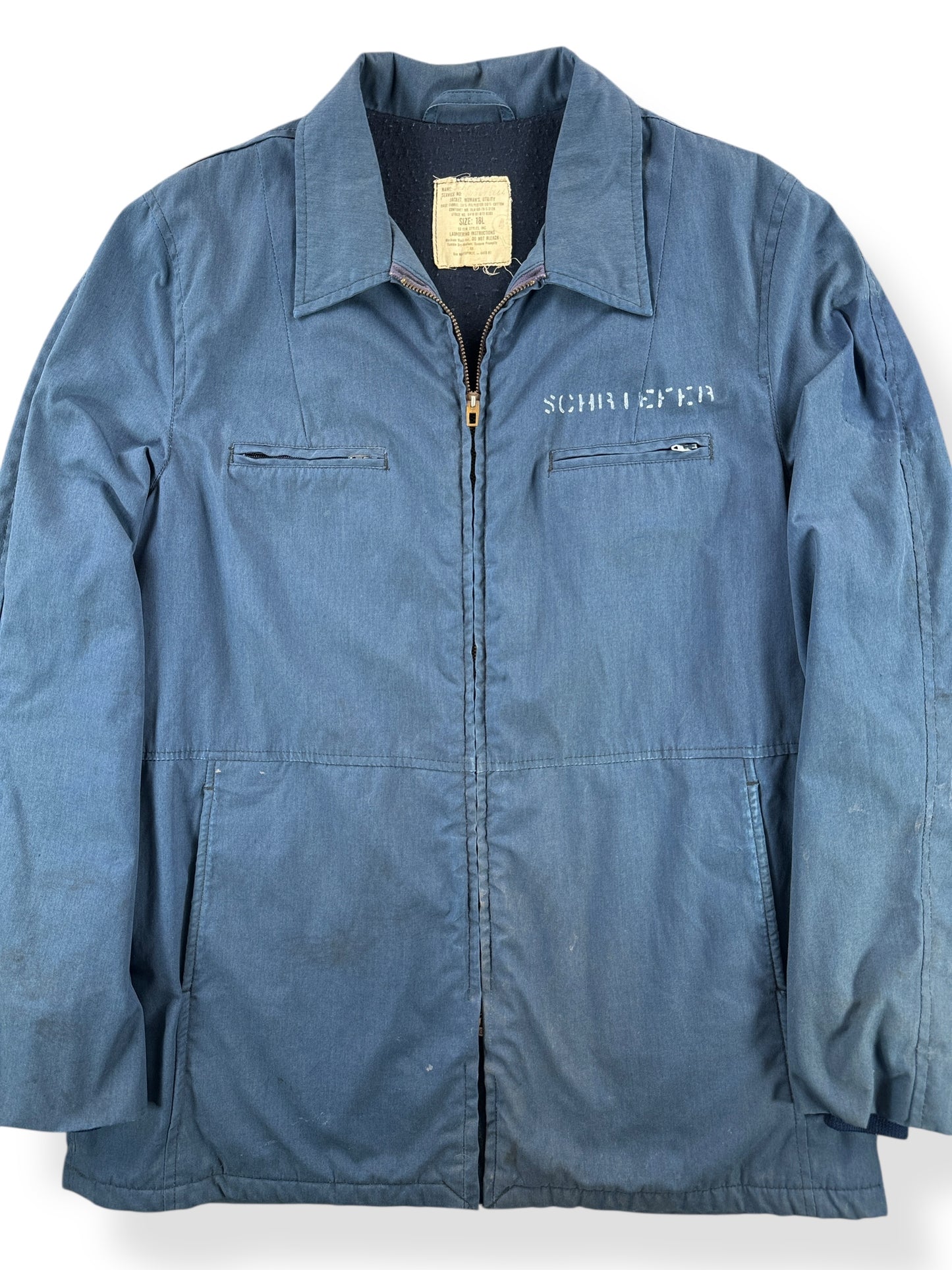 Front Close Up of Vintage Blue Women's Utility Jacket SZ L