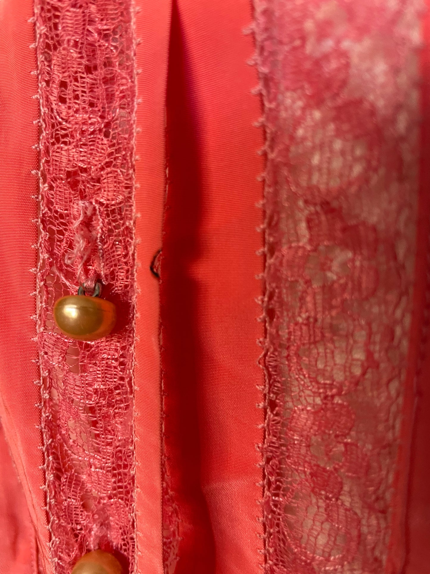 Small hole at button placket Vintage 1940s Satin Coral Blouse | Seattle True Vintage | Barn Owl Ladies Vintage