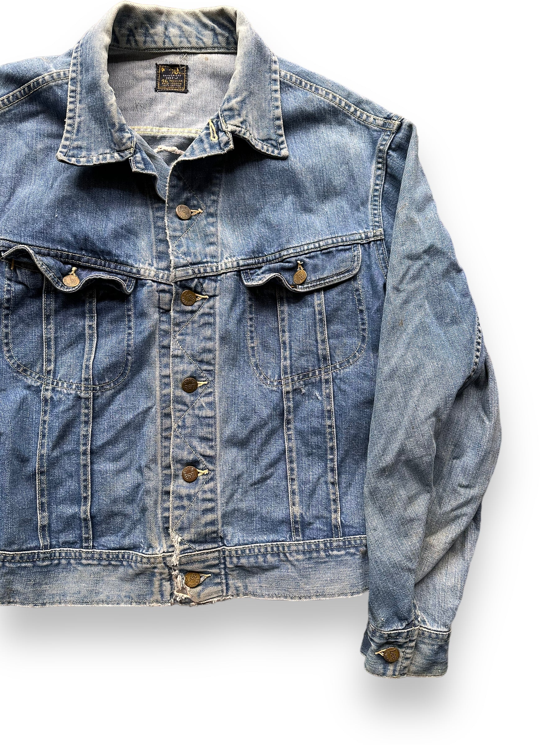 Front Left View of Vintage Chainstitched Stillman Ranch Lee 101-J SZ 46 | Vintage Lee Denim Seattle | Barn Owl Vintage Seattle