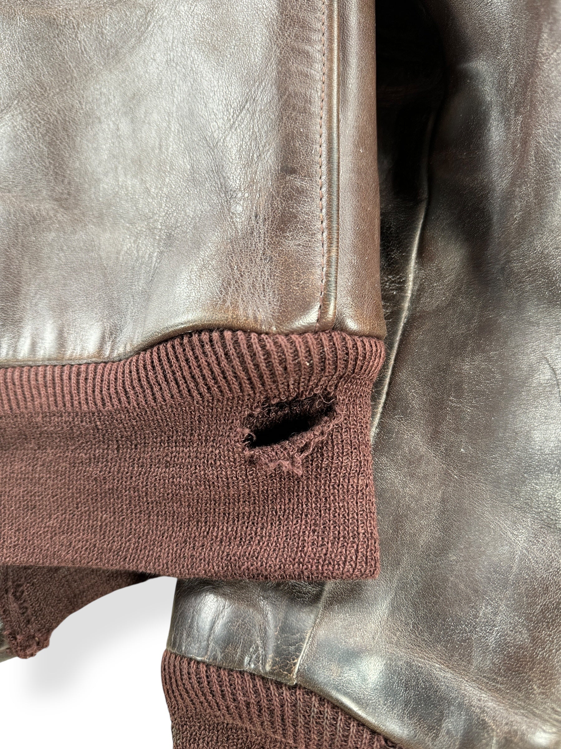 Hole on Vintage 50s Era Front Quarter Horse Hide Leather Jacket SZ S