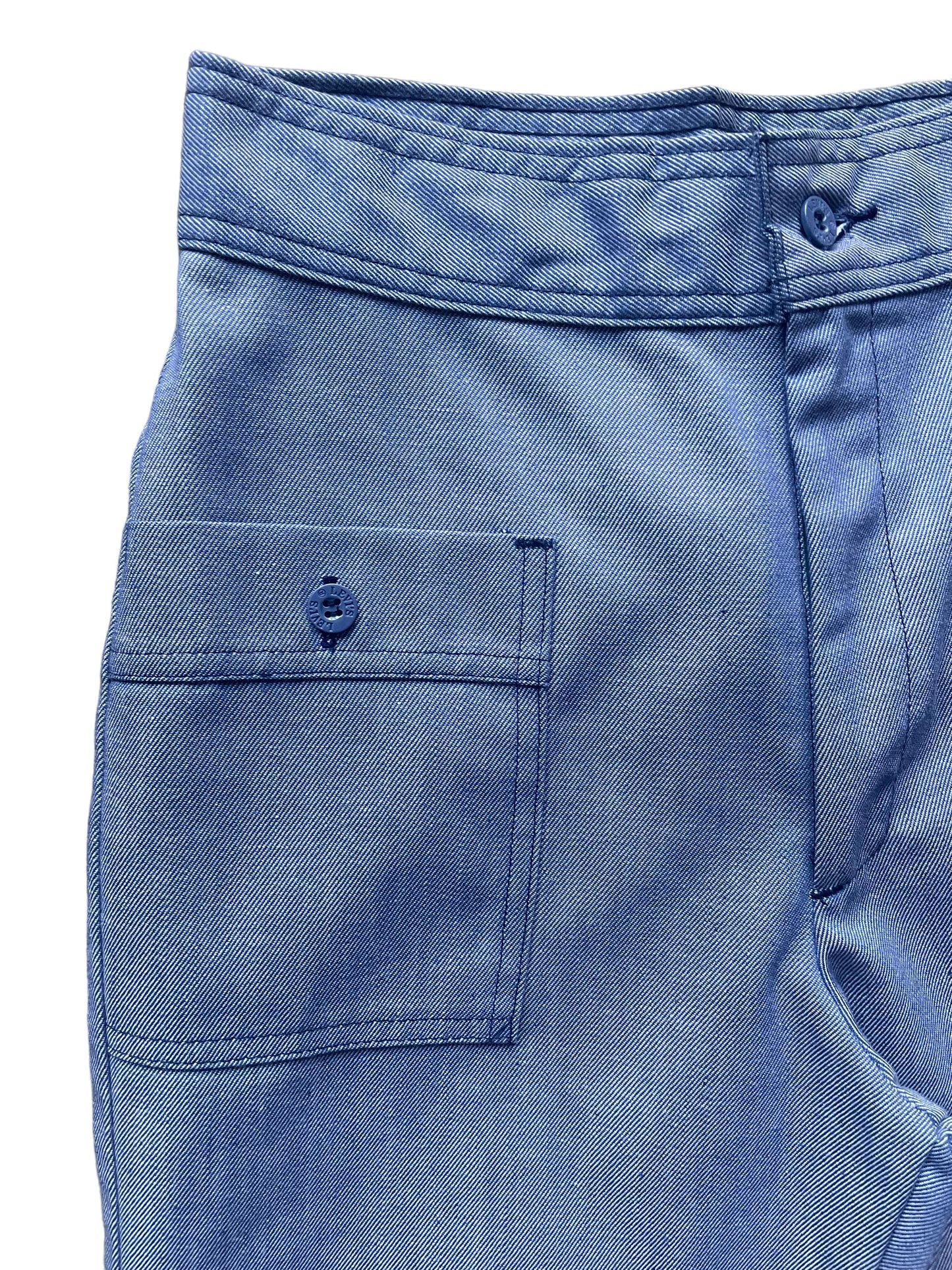 Front right waist of Vintage 1970s Deadstock Levi's Wide Leg Trousers W25 | Barn Owl Vintage Seattle | Vintage Denim