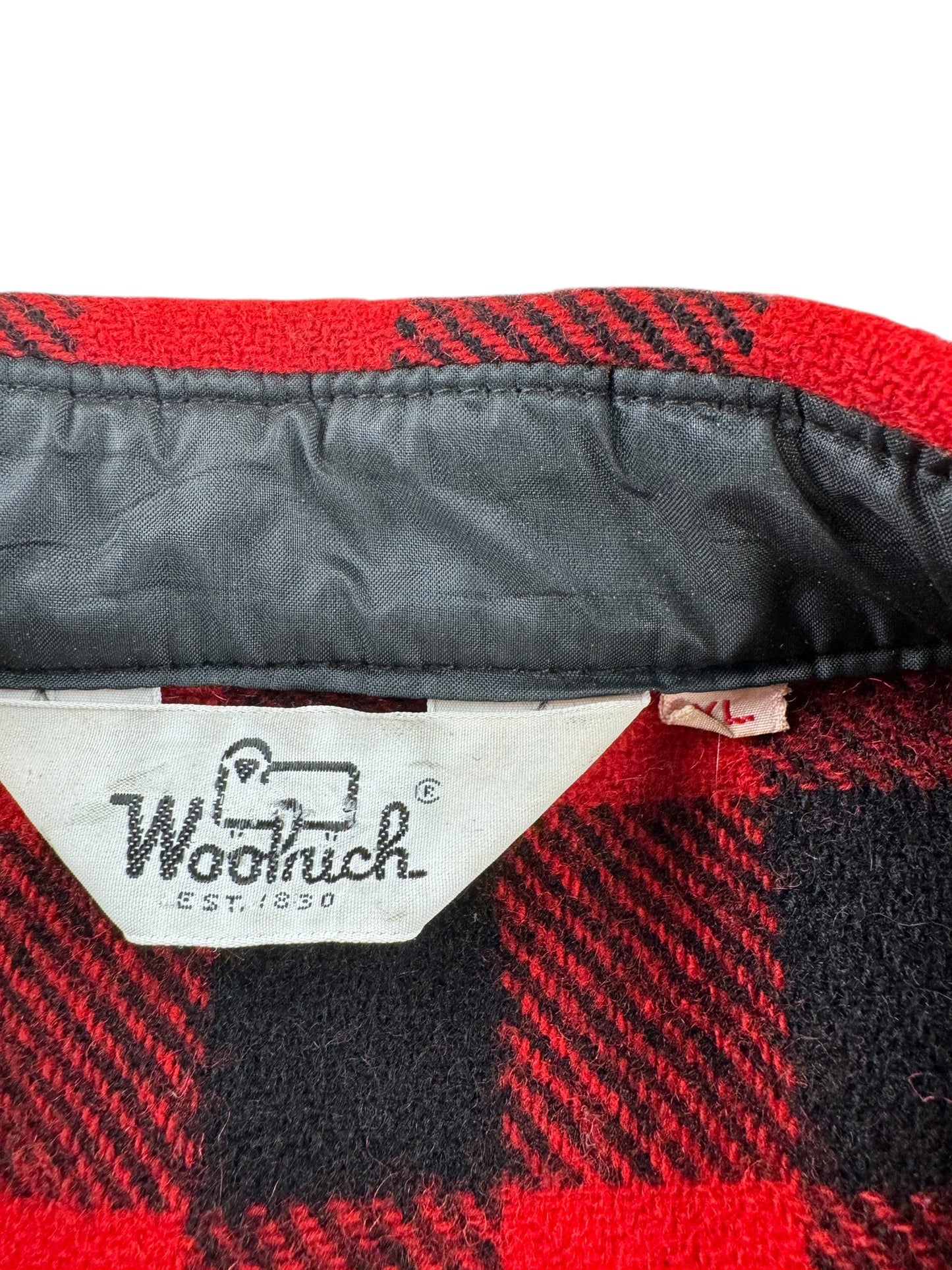 Tag on Vintage Woolrich Buffalo Plaid Flannel SZ XL
