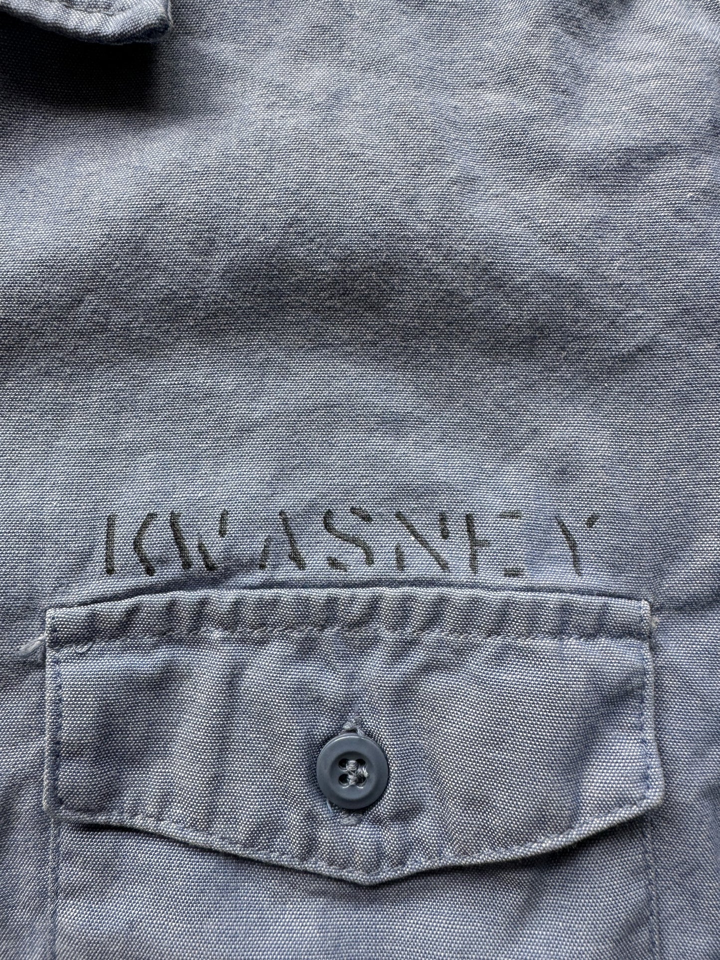 Stencil on Vintage Ladies Stenciled Military Chambray SZ M