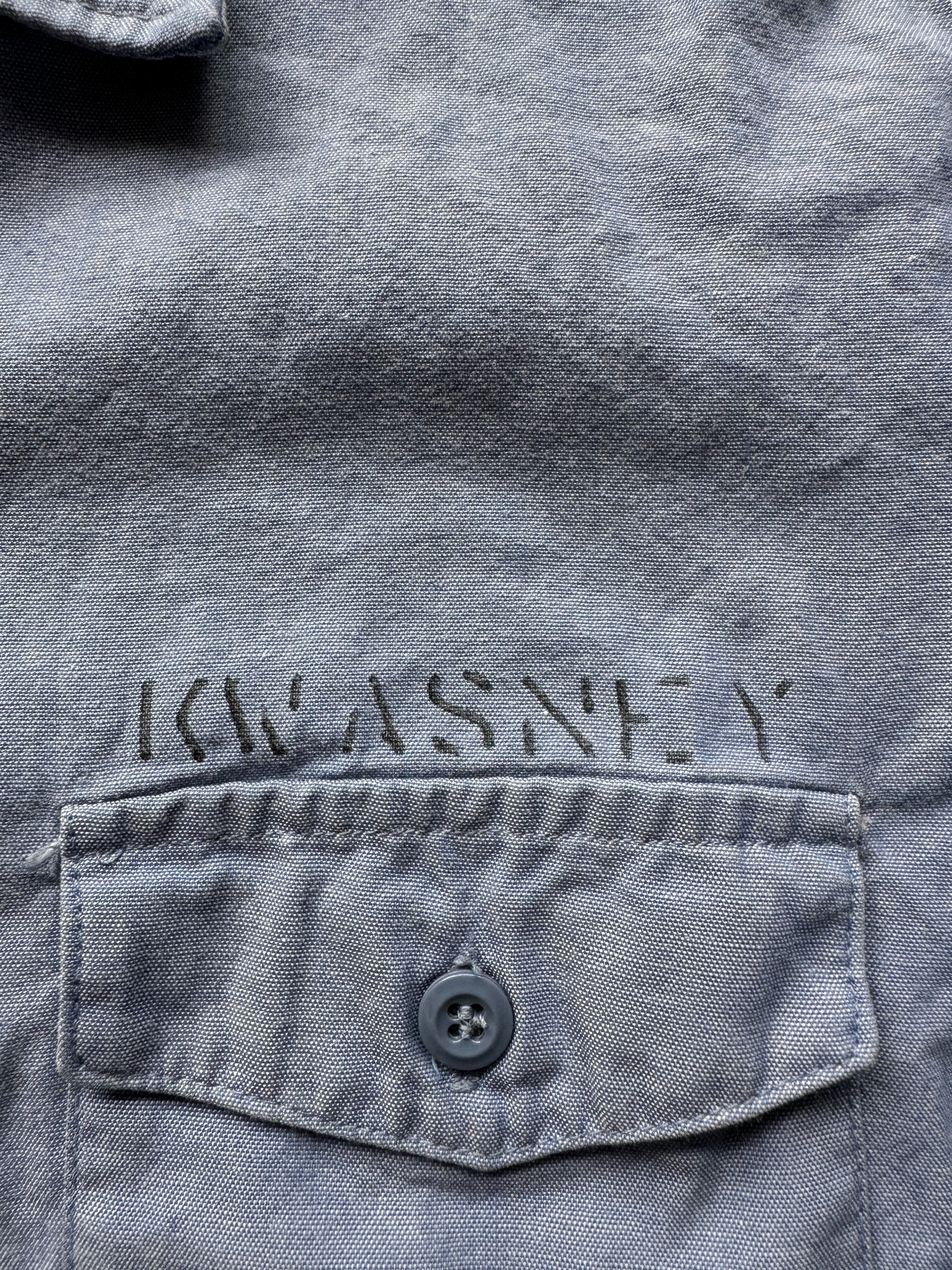 Stencil on Vintage Ladies Stenciled Military Chambray SZ M