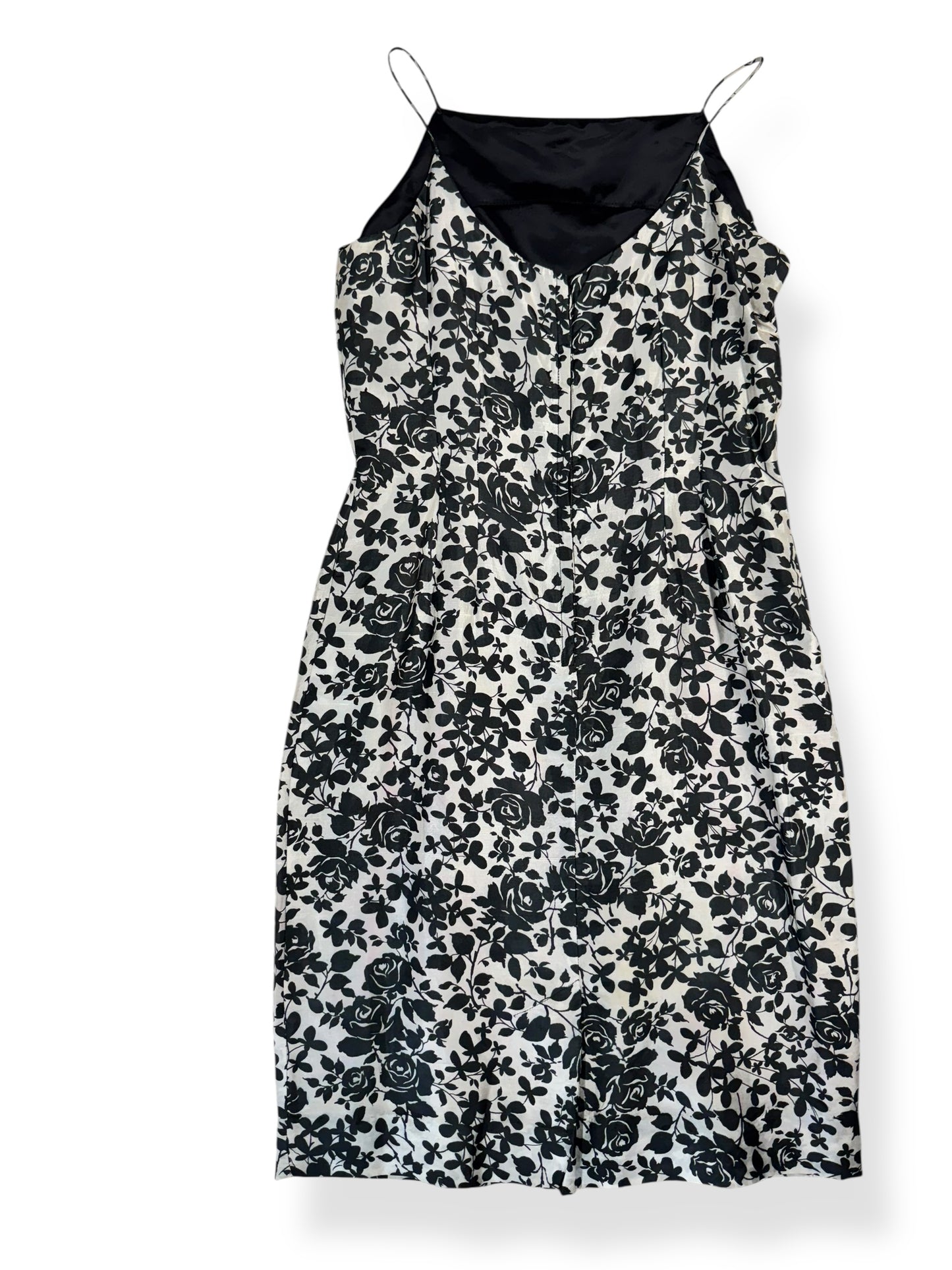 back view of 60s Silk Floral Dress M