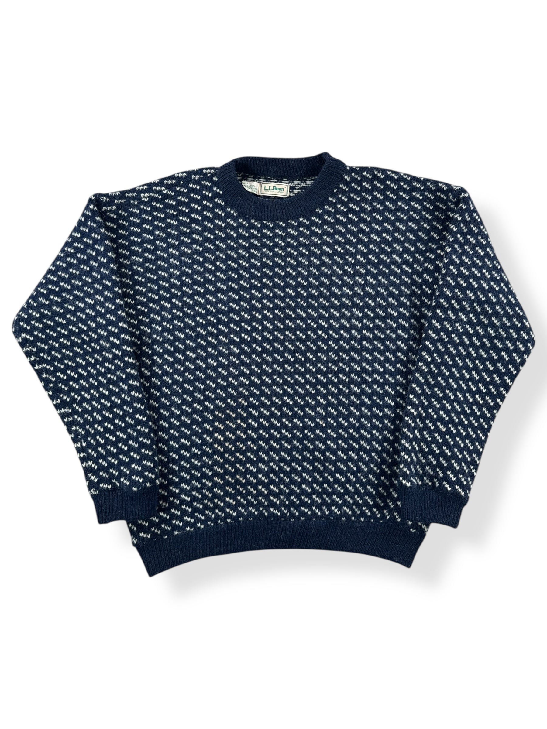 トップス 1970s LL BEAN BIRDS EYE SWEATER Vintage Men's L.L. Bean Norwegian Birdseye Sweater Blue & White SZ