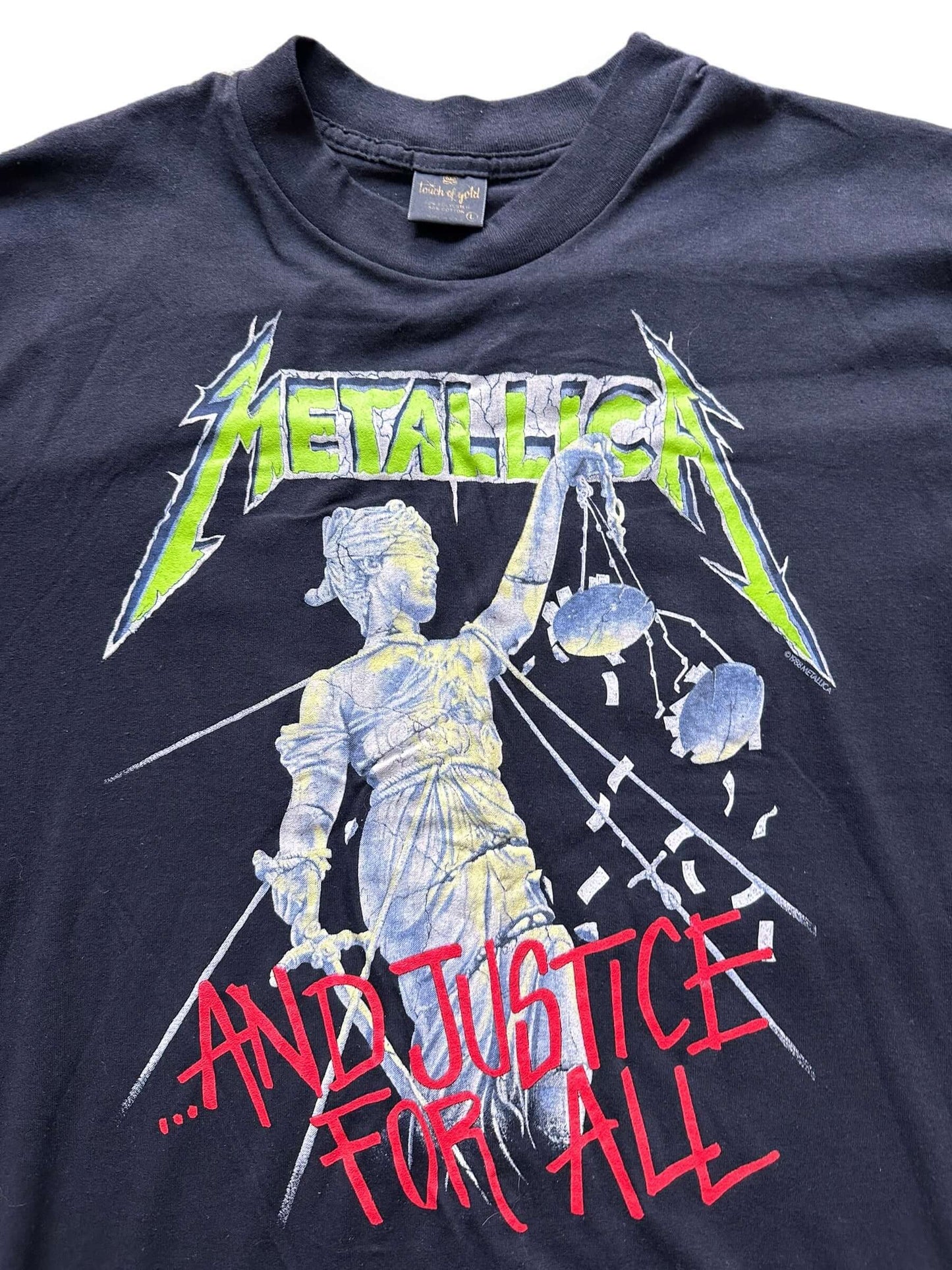 front close up of Vintage 80s Metallica "And Justice For All" Tee SZ L
