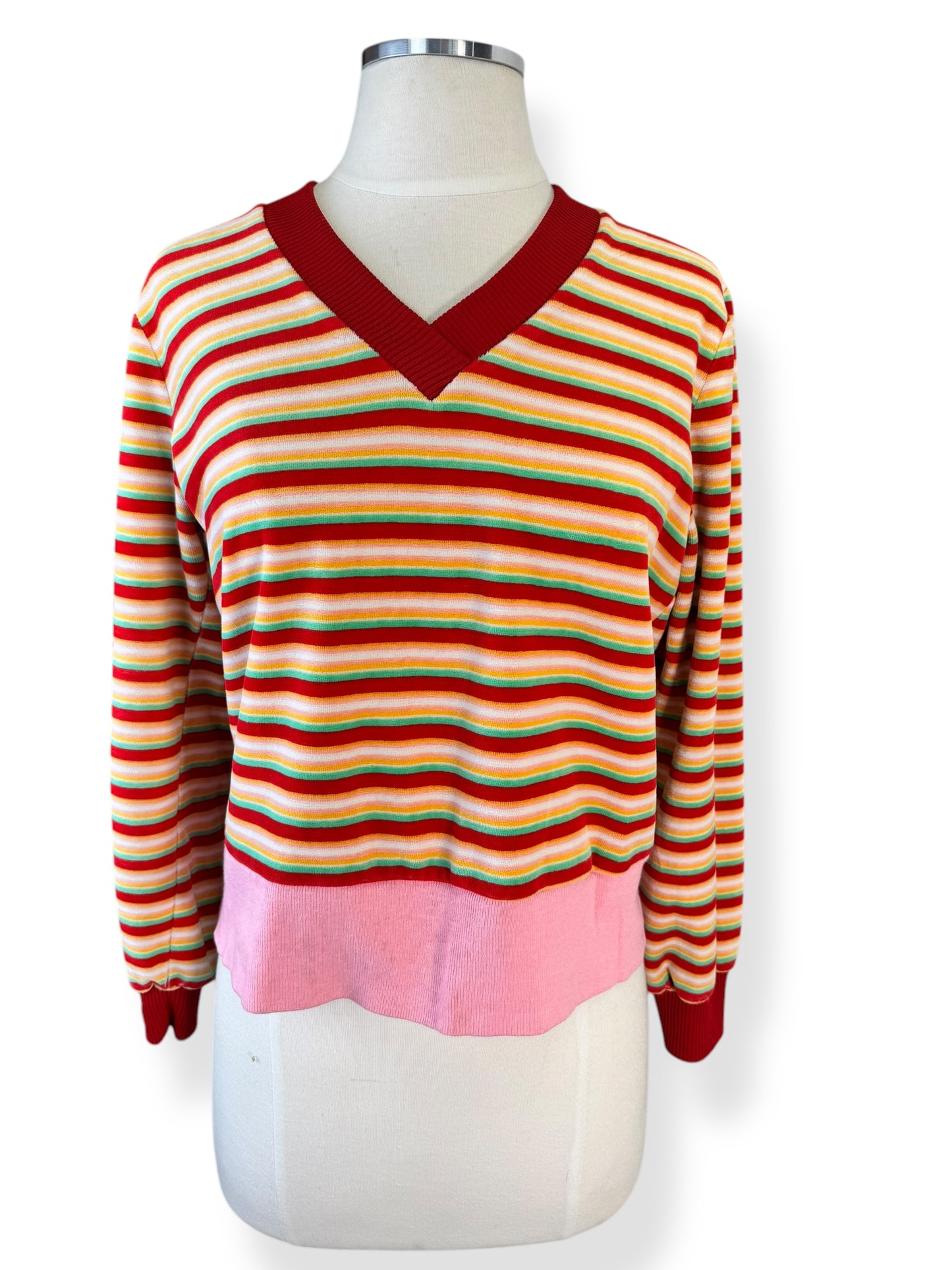 Front view of 1970s Striped Velour Top M