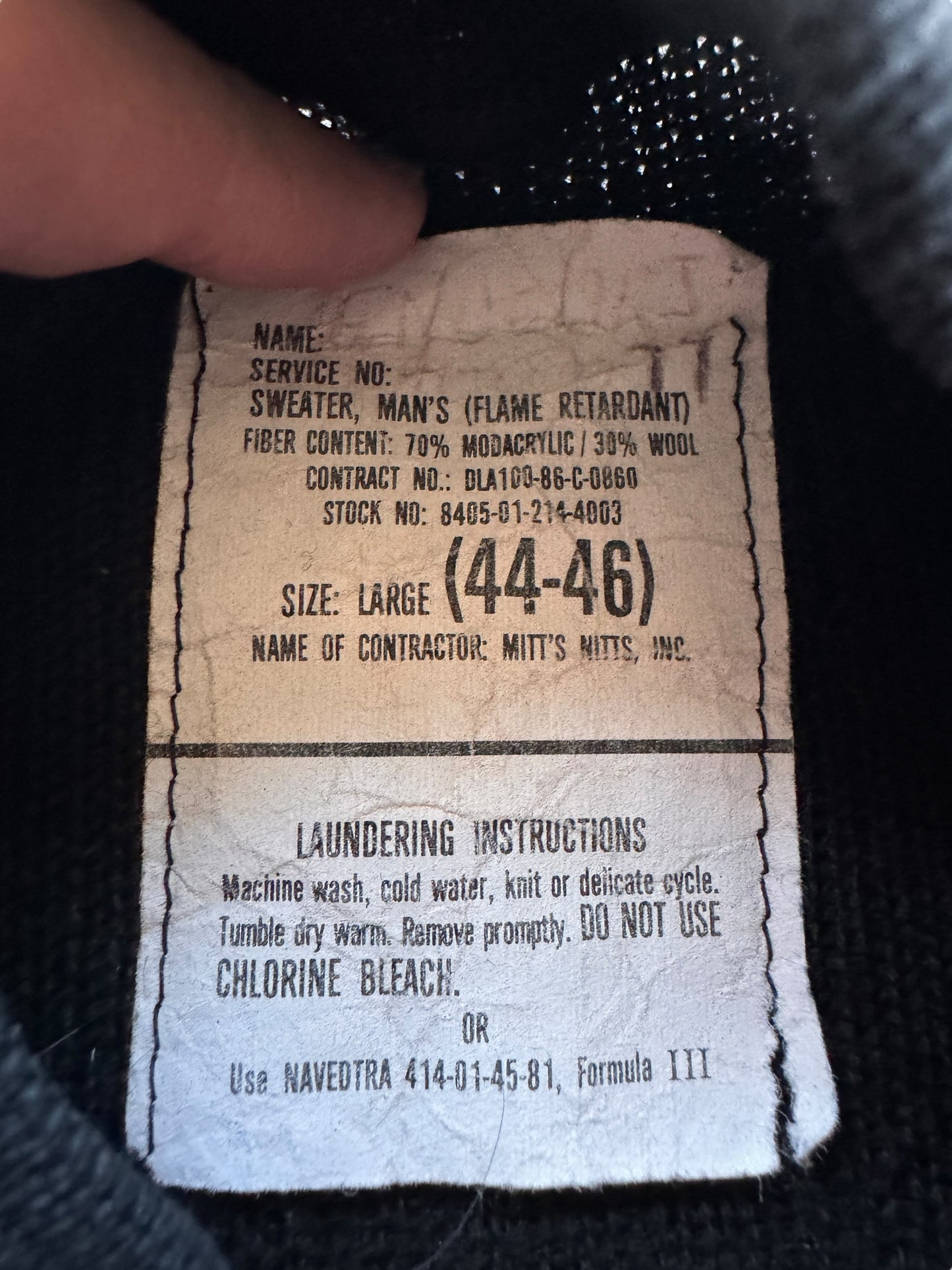 Tag of Vintage Military Wool Blend Sweater SZ L