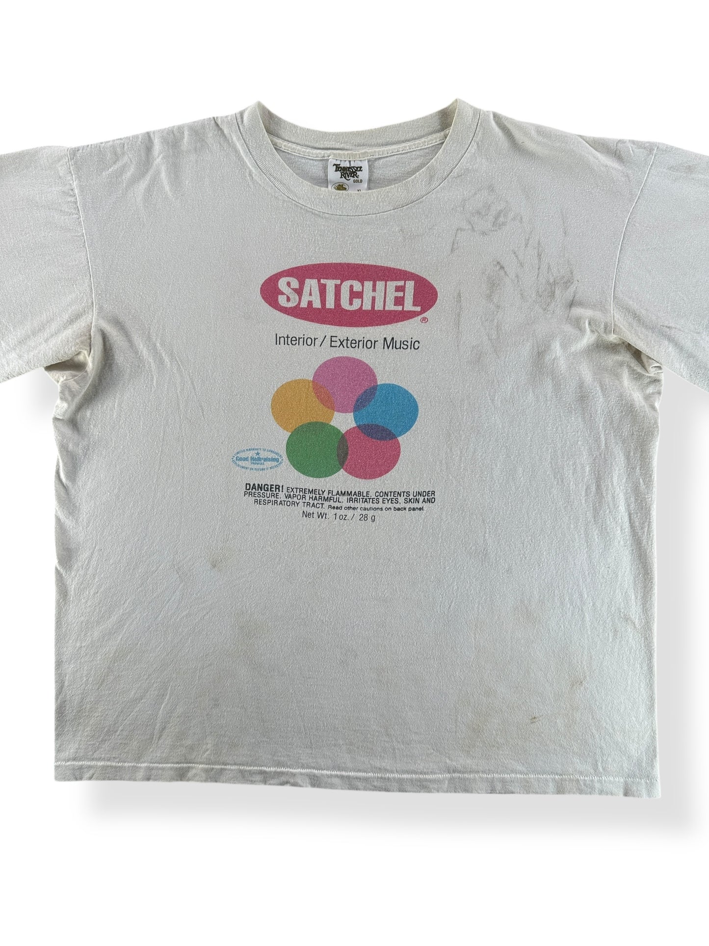 Front Close Up of Vintage Satchel Interior/Exterior Music Tee SZ XL