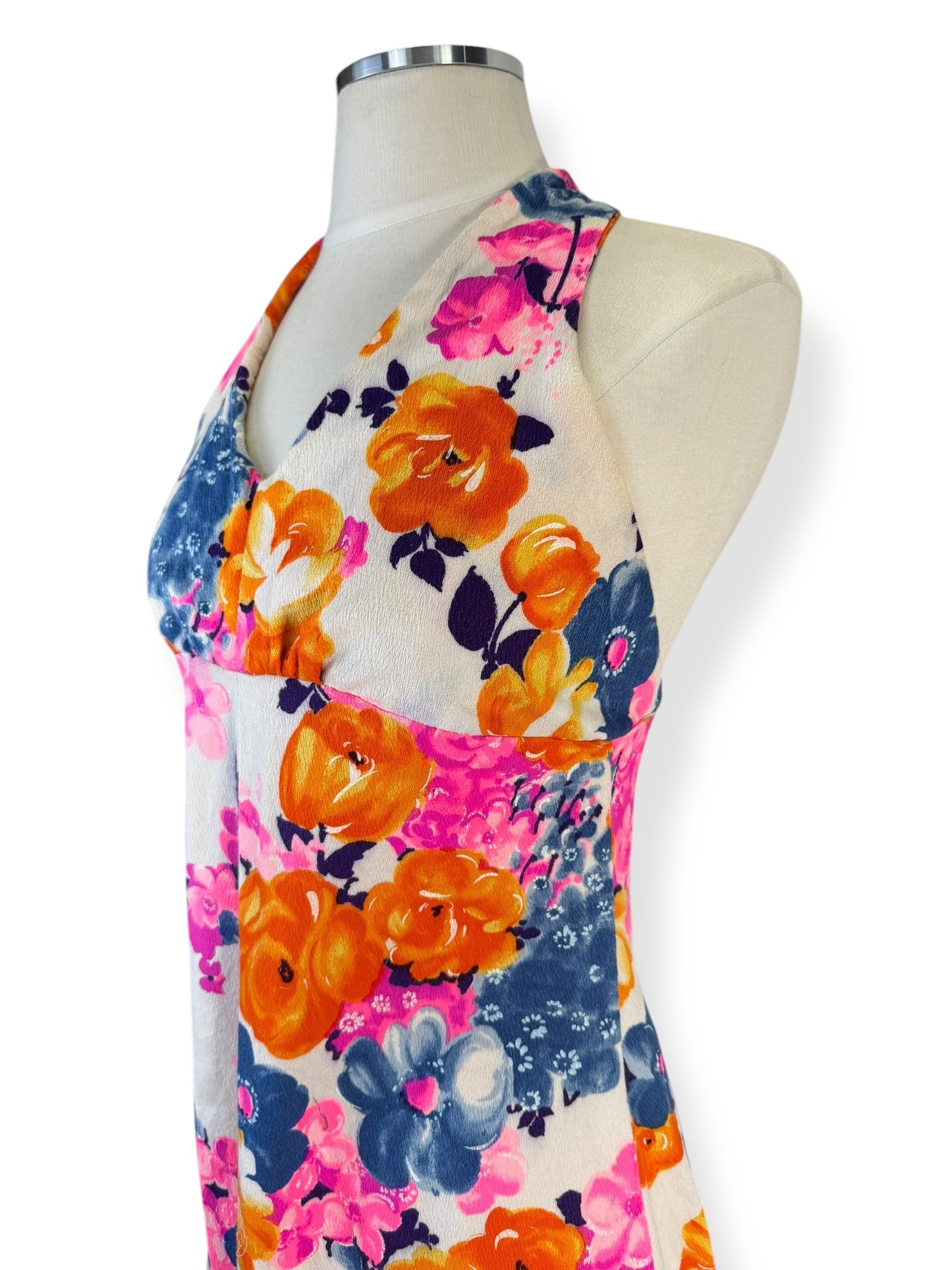 Side view of 1960s Handmade Halter Aloha Maxi Dress S