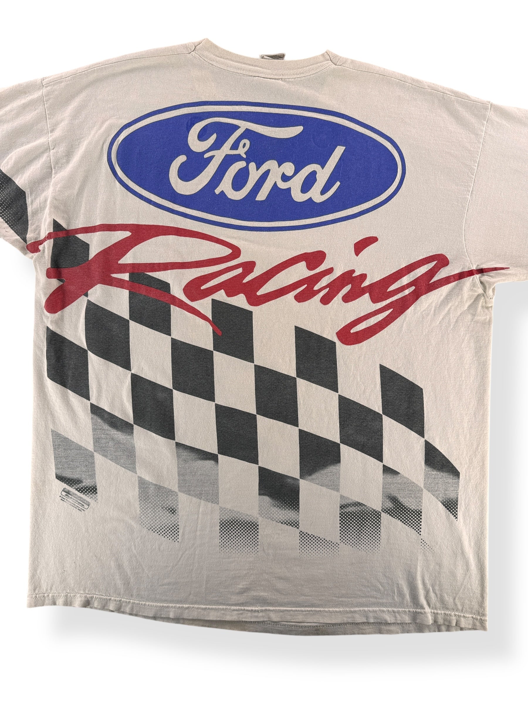 Back Close Up of Vintage Ford AOP Tee SZ XL AS IS