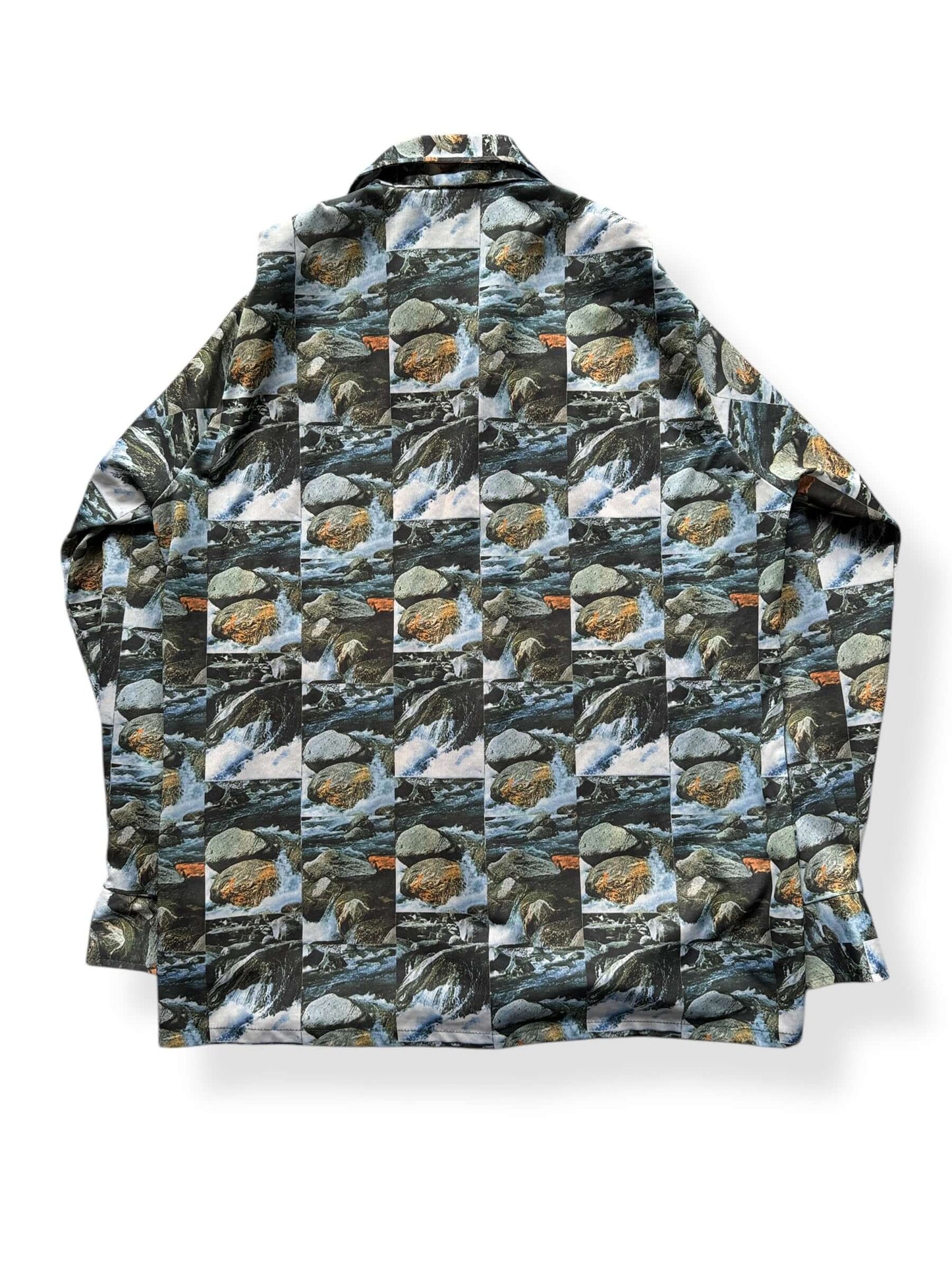 Back of Vintage Flowing Water Motif Disco Shirt SZ L